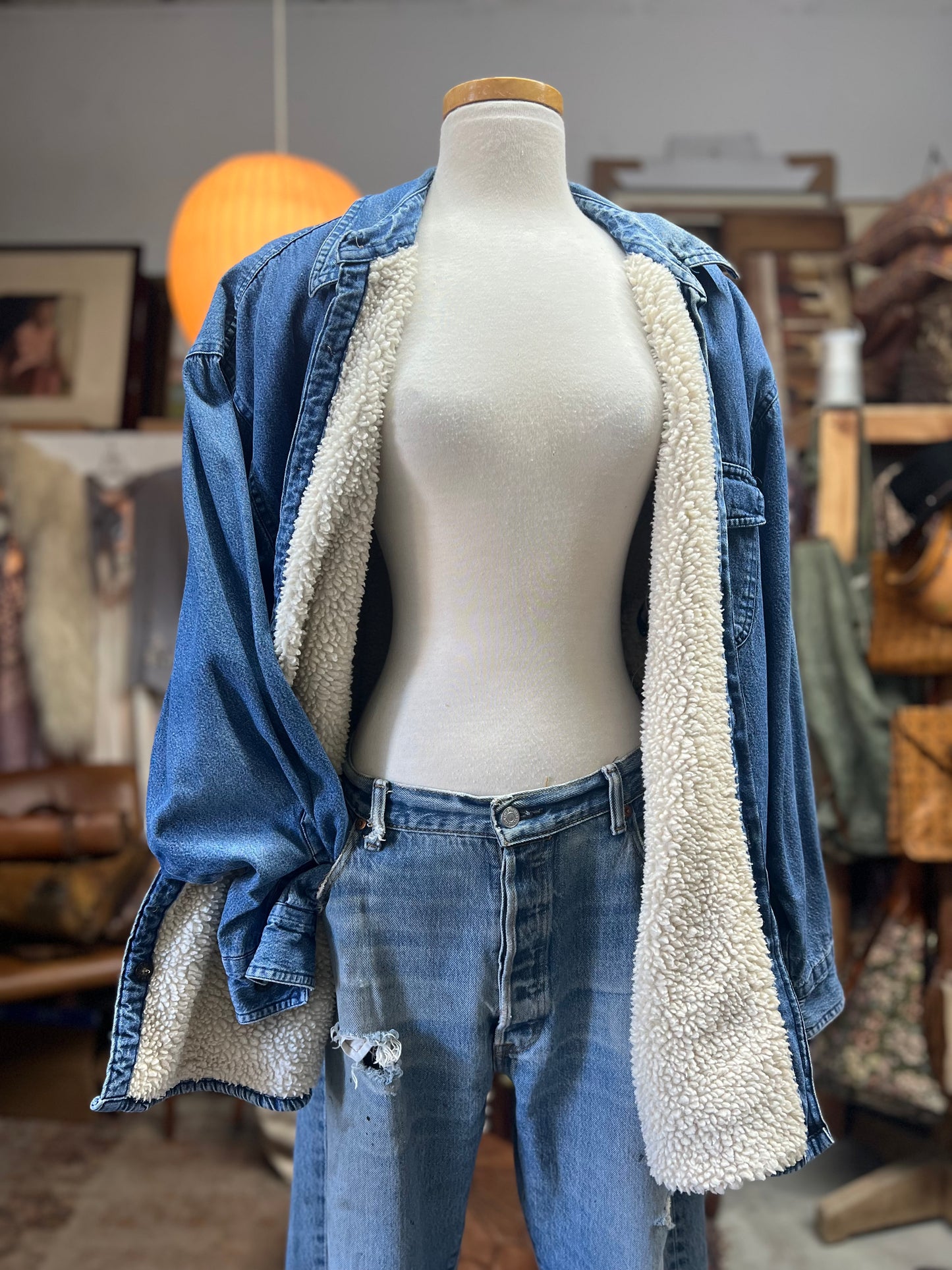 Vintage Oversized 80’s Route 66 Denim Sherpa Shirt Jacket XL/XXL