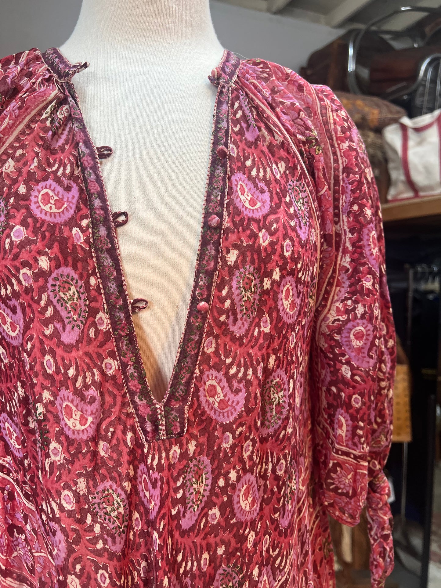 Rare Vintage Zodiac India Block Print Maxi Dress M