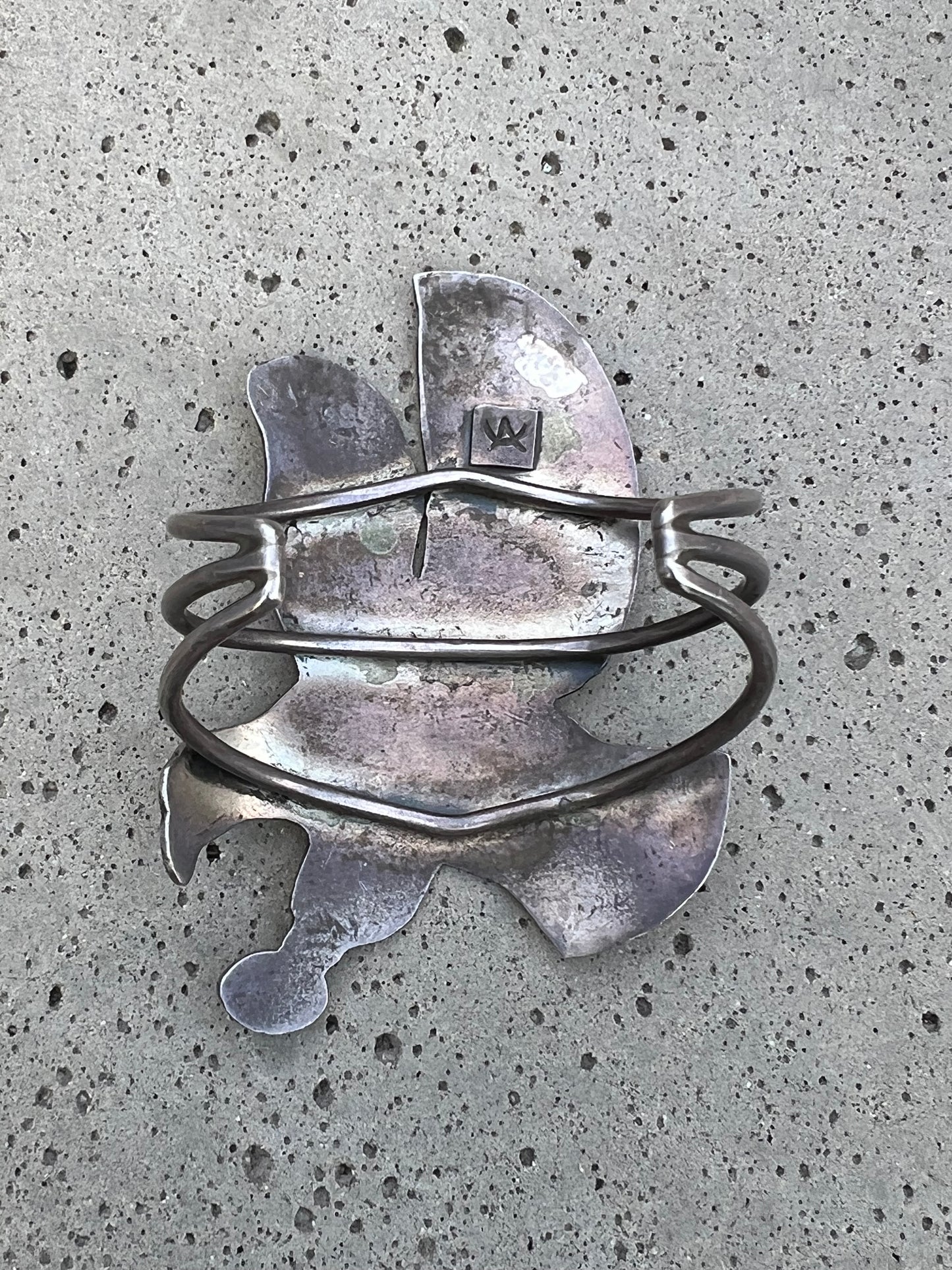 Massive Vintage Navajo Sterling Silver & Turquoise Coral Mosaic Inlay Thunderbird Cuff Signed