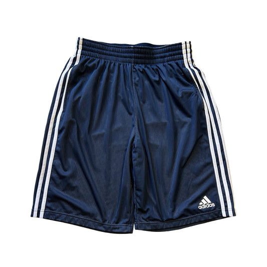 Early 2000’s Adidas Basketball Shorts Navy Stripe Front Logo Pockets Drawstring Mens L