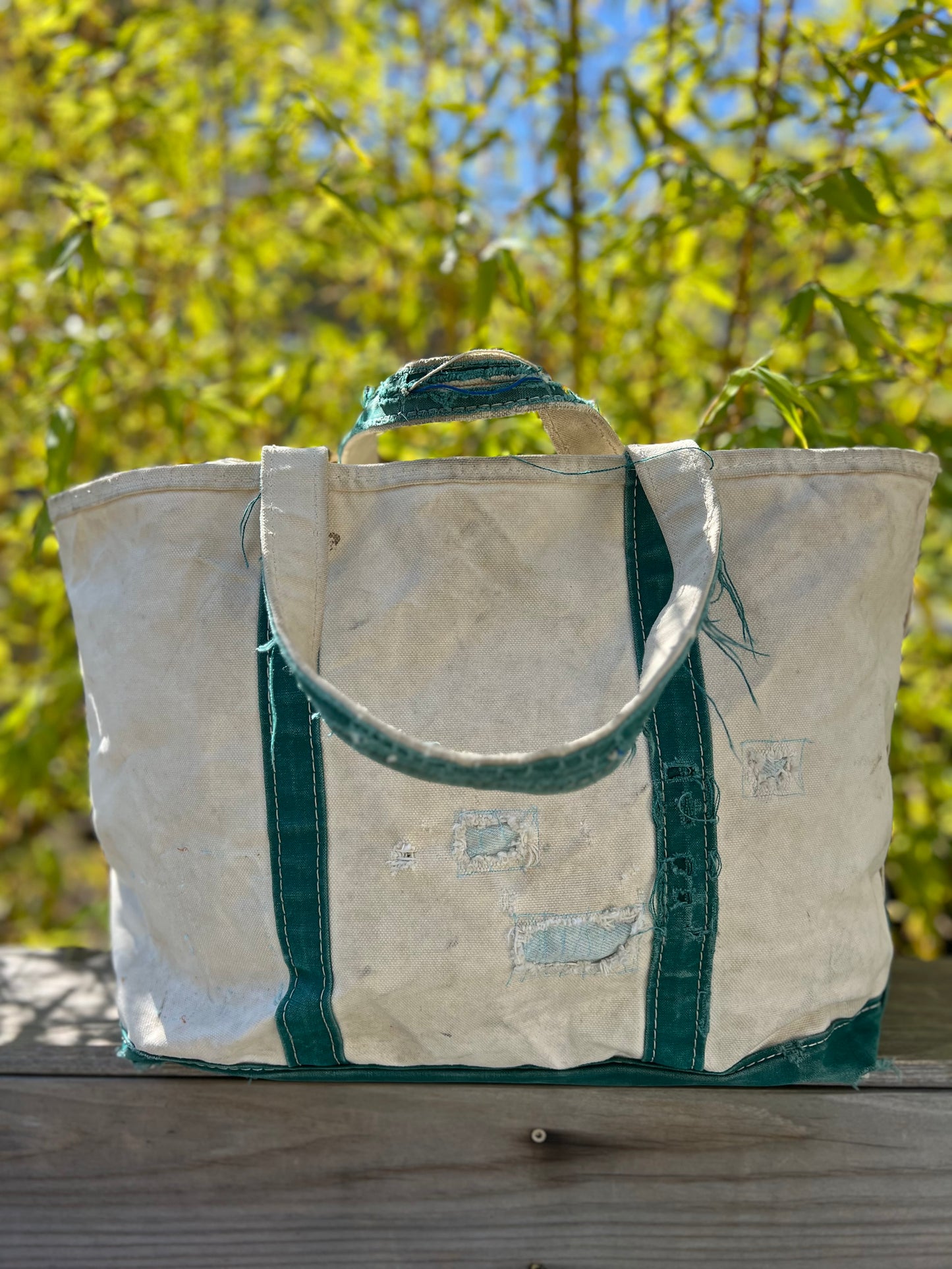 Vintage 1980’s Heavily Distressed LL Bean Boat & Tote Original Repairs