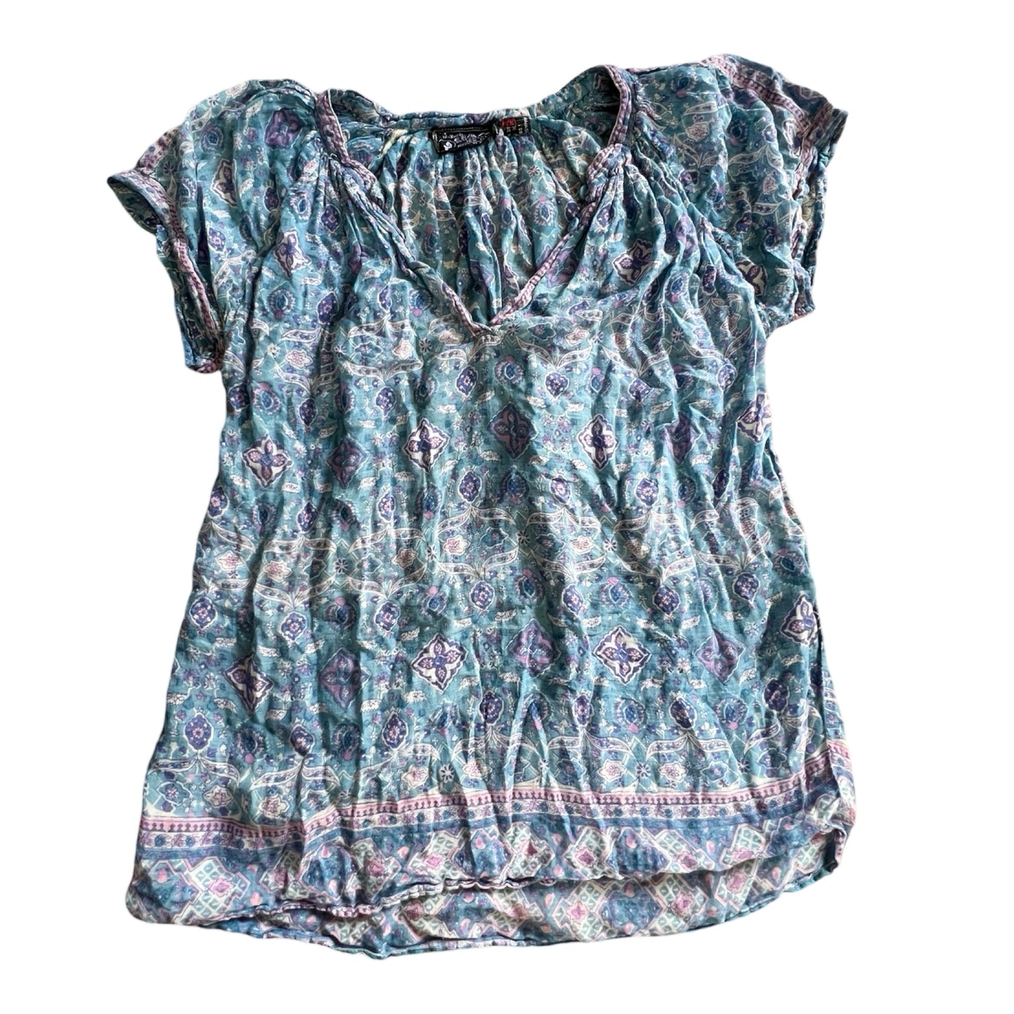 Rare Vintage 70’s India Gauze Block Print Cap Sleeve Top XS