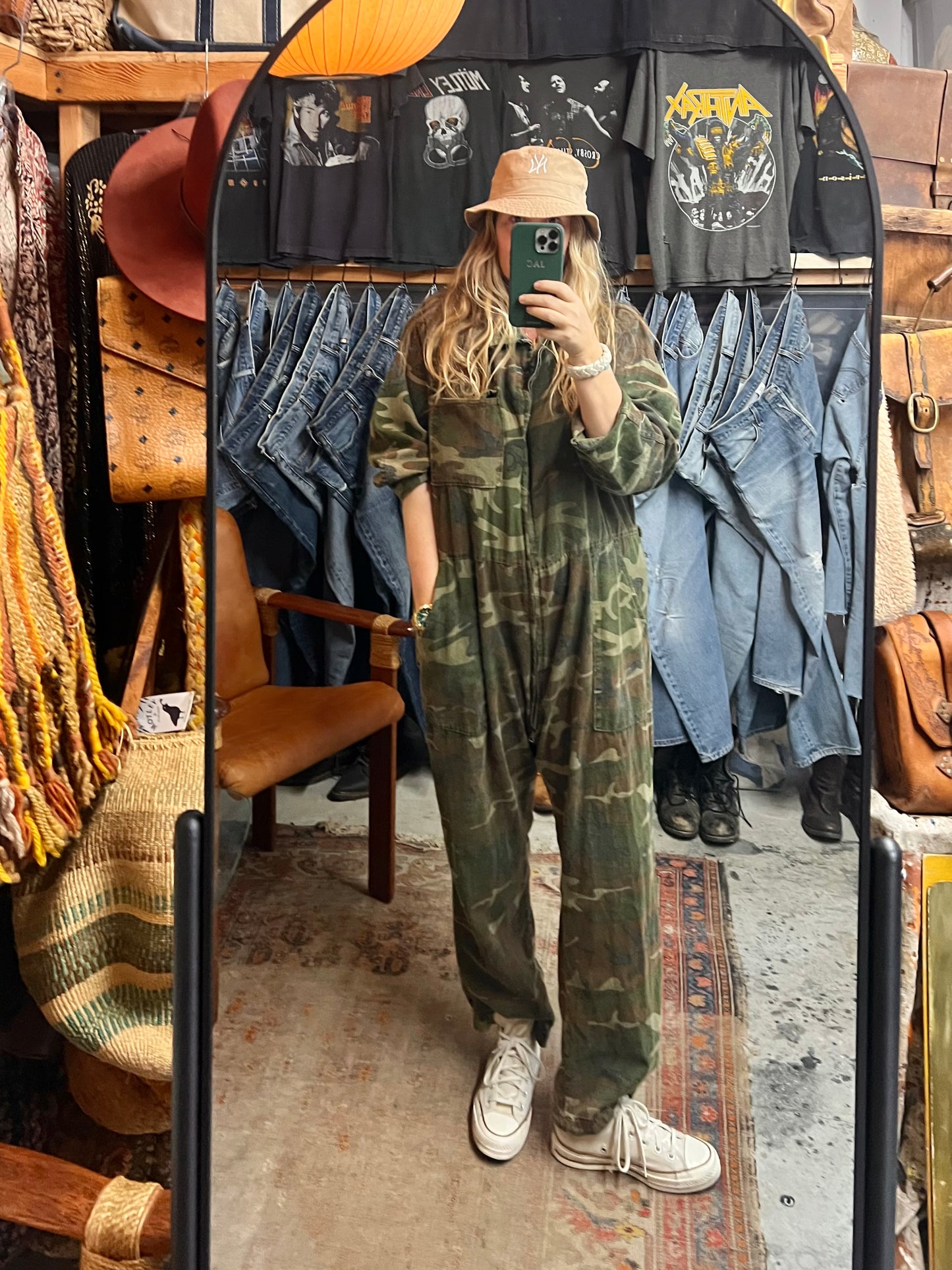 Vintage 1970’s Oversized KMart Zip Front Camo Jumpsuit XL/XXL