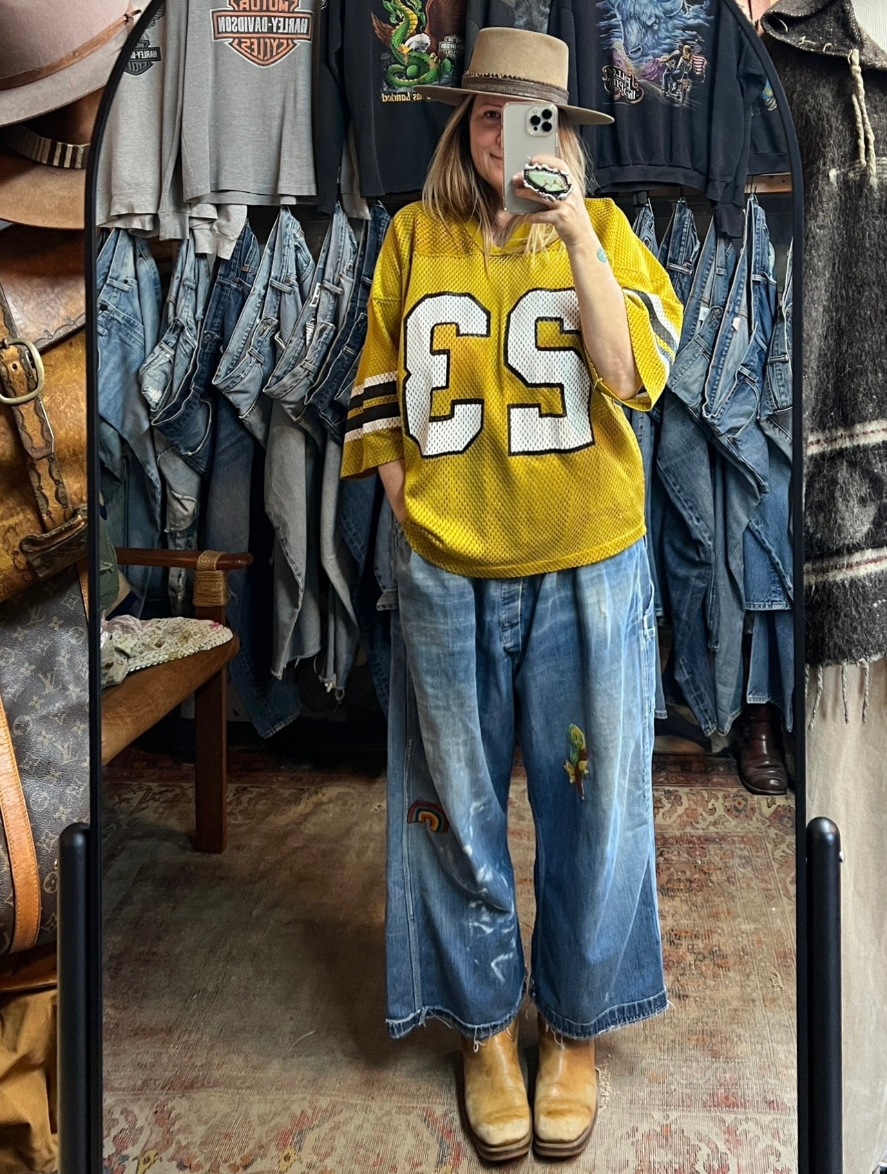 Vintage 1980’s Fab Knit Gold Metallic Mesh Football Jersey L/XL