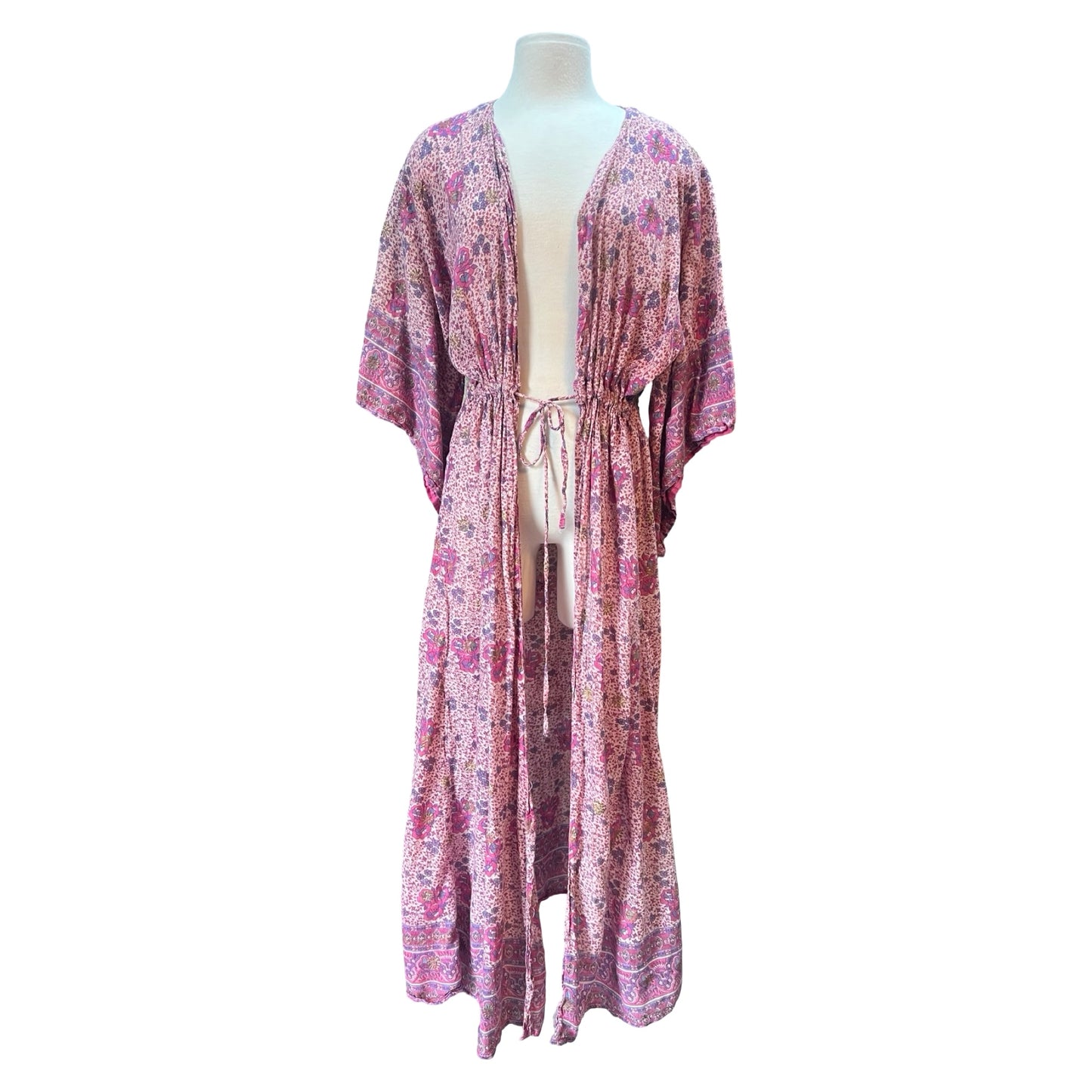 Rare Vintage 70’s Block Print Tie Waist Kimono Robe XL