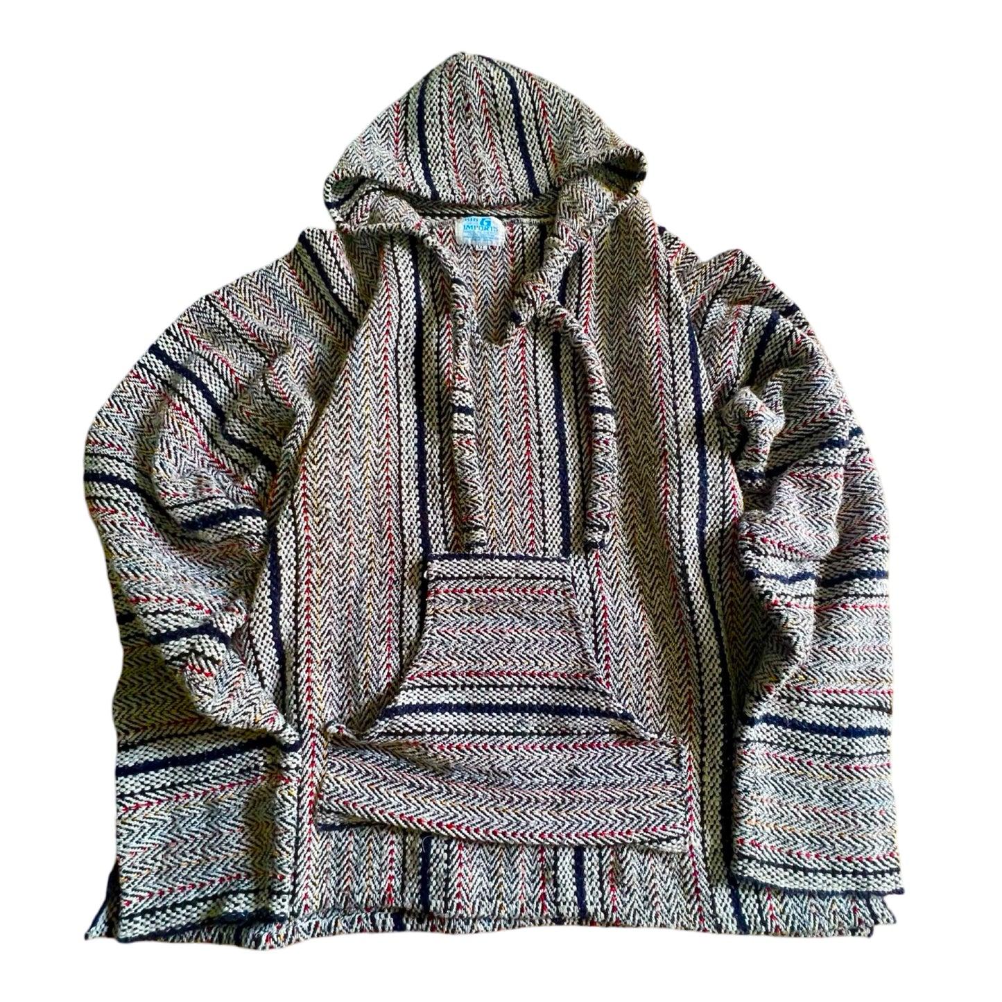Vintage 70’s Big G Imports Striped Baja Pullover Poncho XL