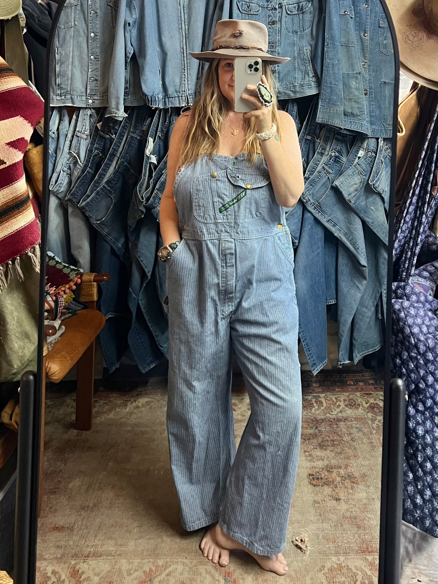 Vintage Key Imperial Herringbone Twill Denim Oversized Overalls 44