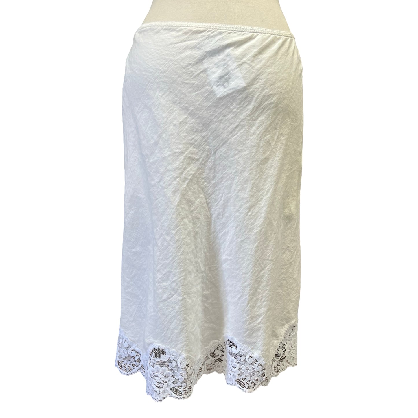 Vintage Soft Sheer Cotton Lace Trim Slip Skirt S/M