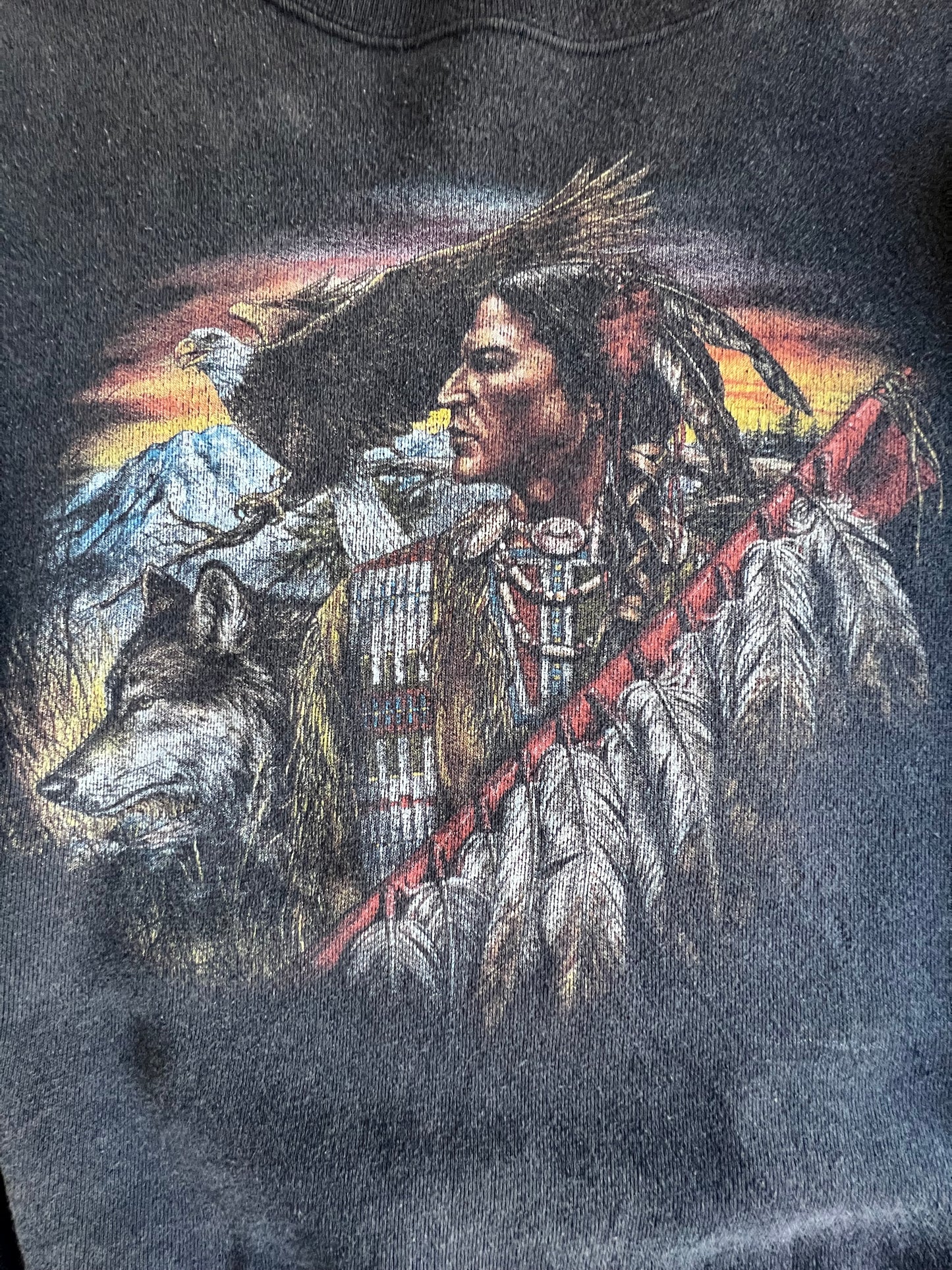 Vintage Native American Oversized Sweatshirt Feather Sleeves XL