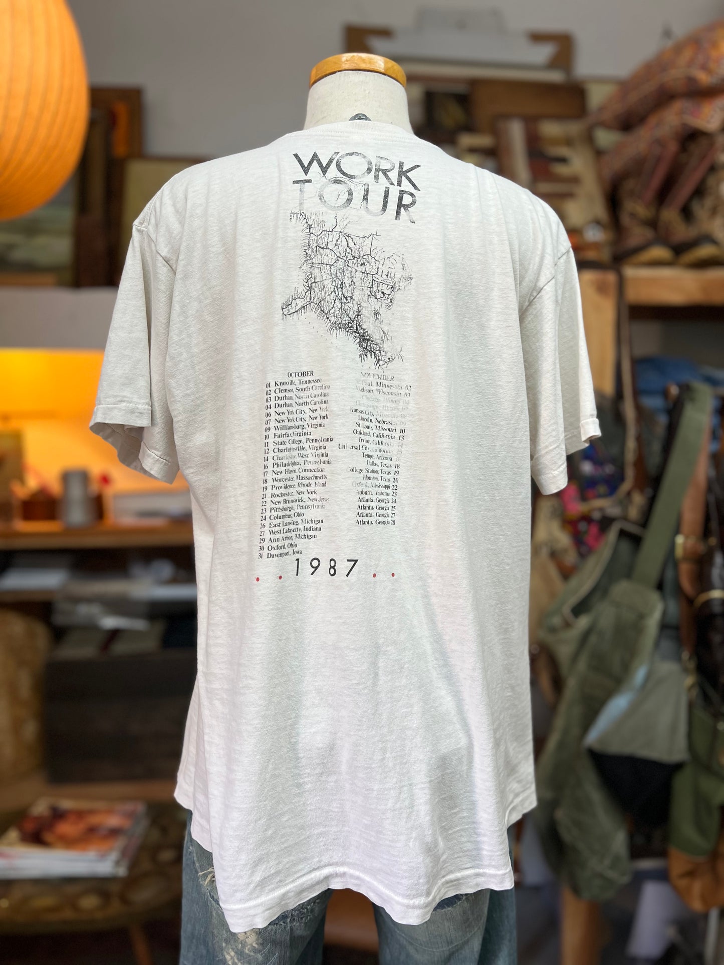 Vintage 1987 REM Work Tour Single Stitch Double Sided Rock Tee XL