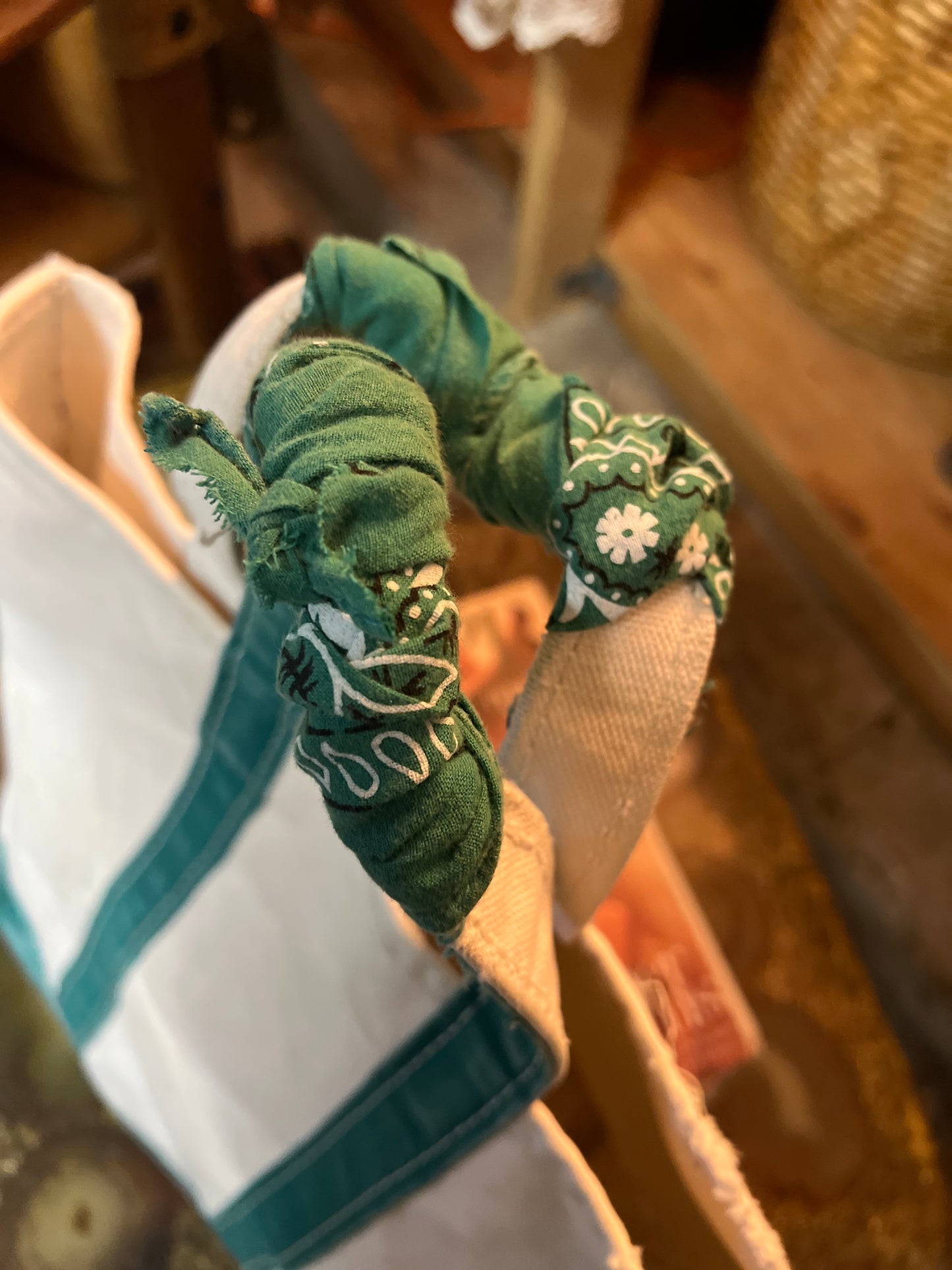 Vintage LL Bean Boat & Tote Small Distressed w/ Vintage Bandana Handle Repair