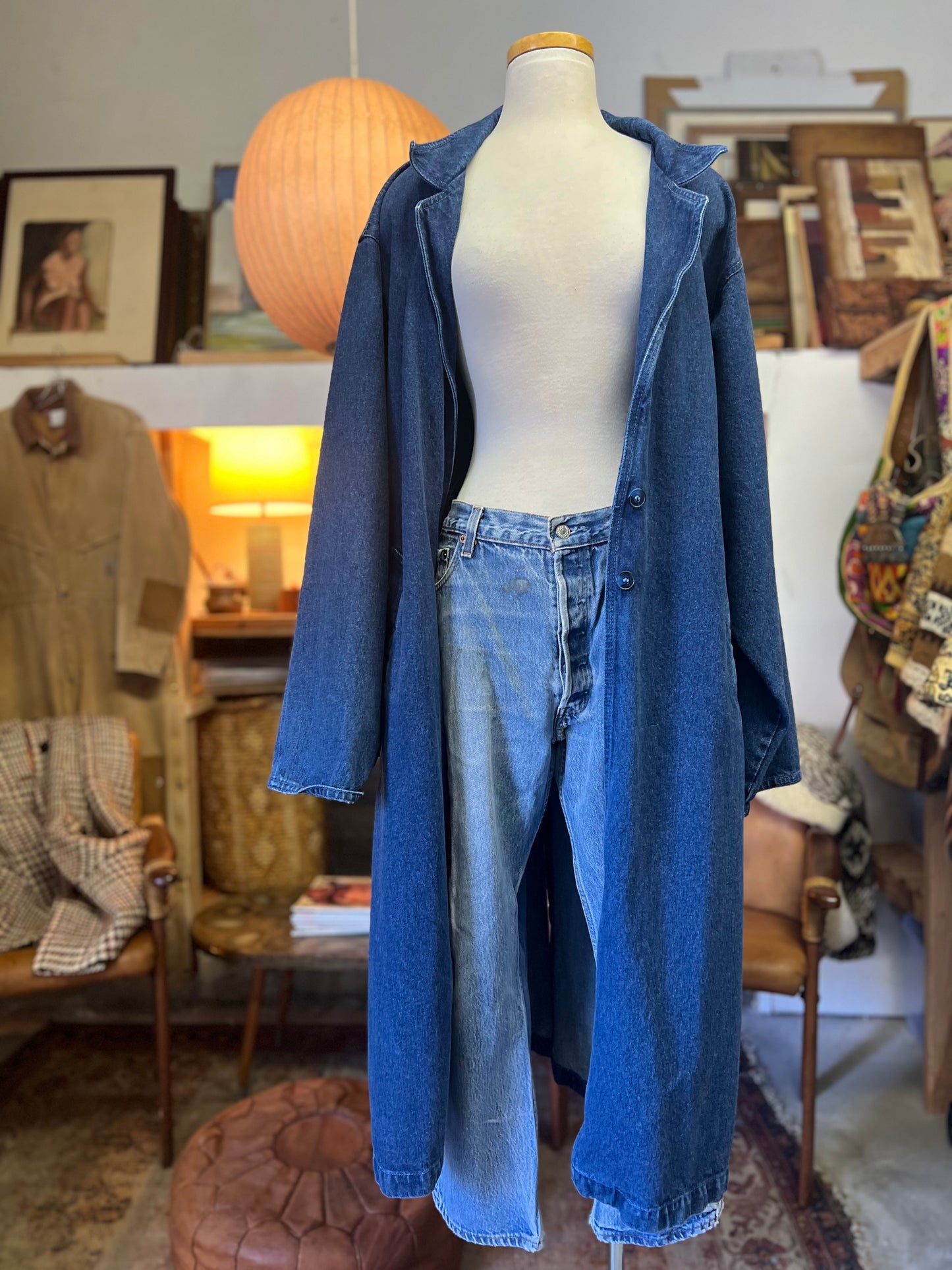 Vintage 80’s Denim Duster Trench Coat Illusions L