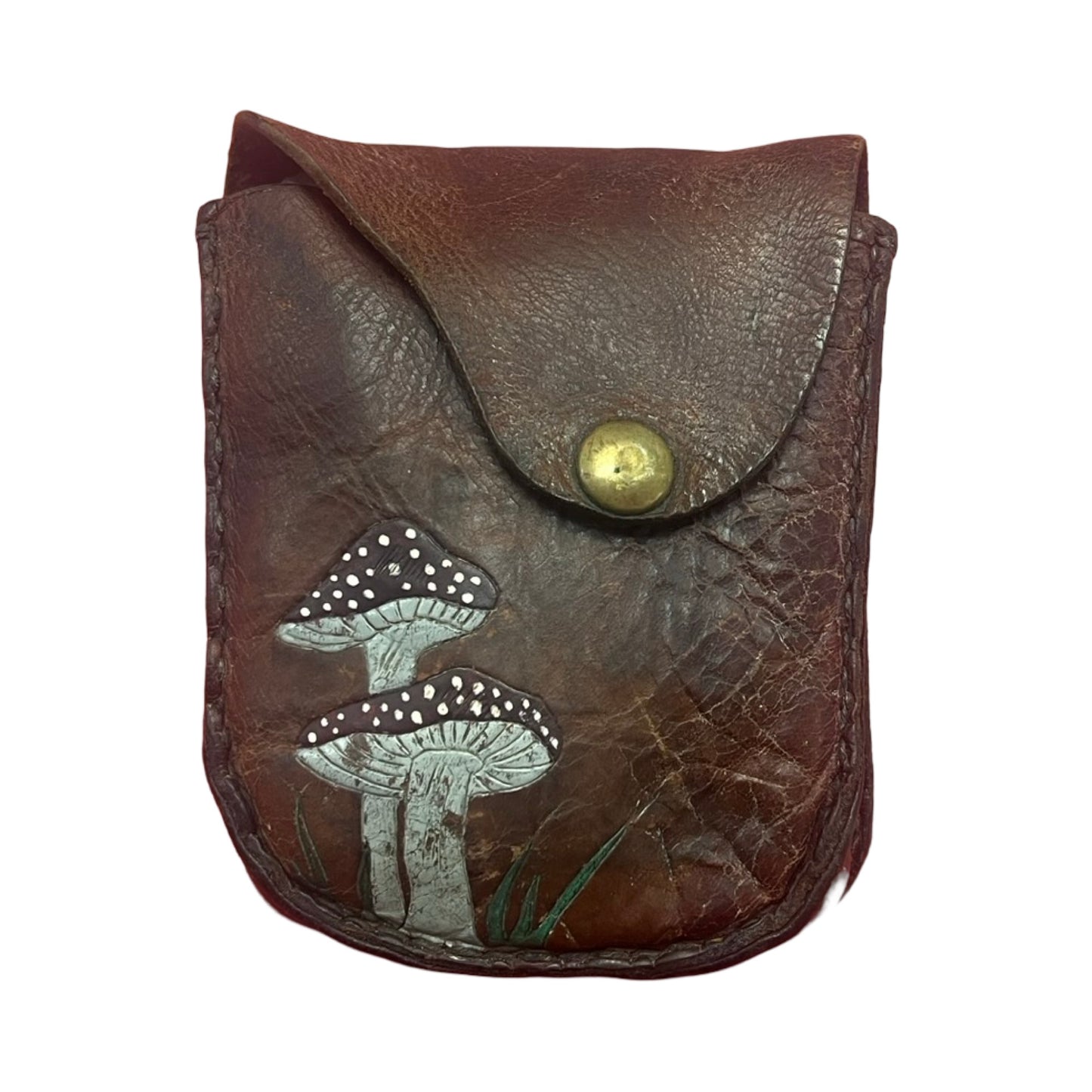 Vintage Soft Leather Handmade Hand Painted Tooled Mushroom Belt Bag