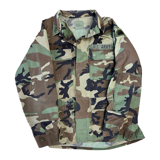 Vintage US Army Camouflage Shirt Jacket Double Elbow Great Fade