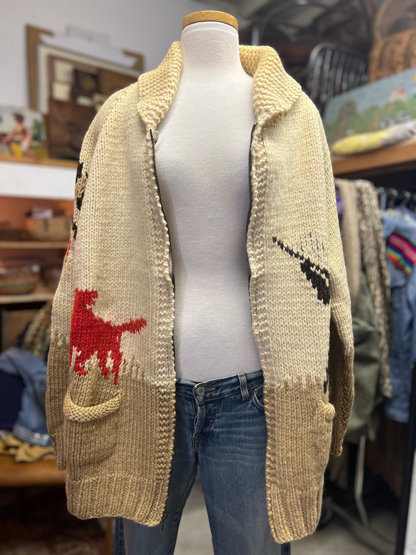 Vintage 50’s/60’s Pheasant Hunter Cowichan Cardigan Zip Front Sweater XL