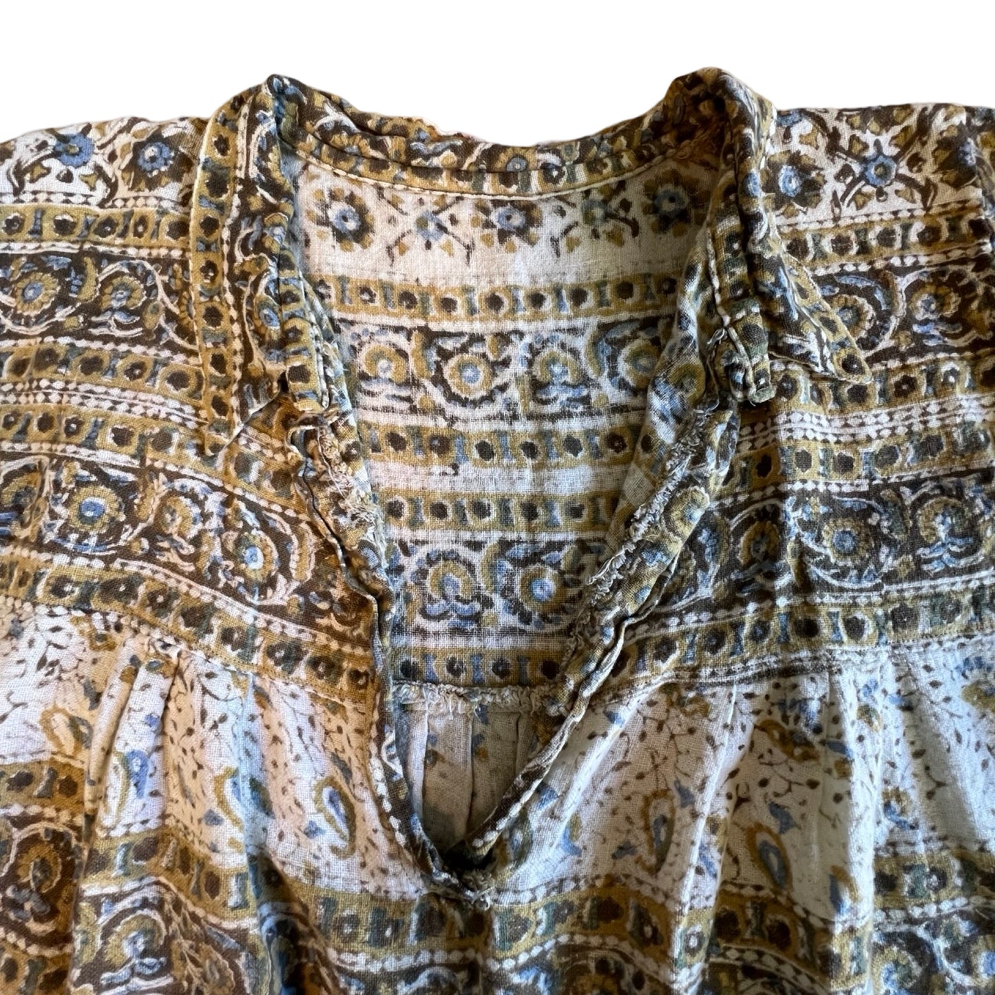 Vintage Handmade Cotton Gauze 3/4 Sleeve Bohemian Tunic