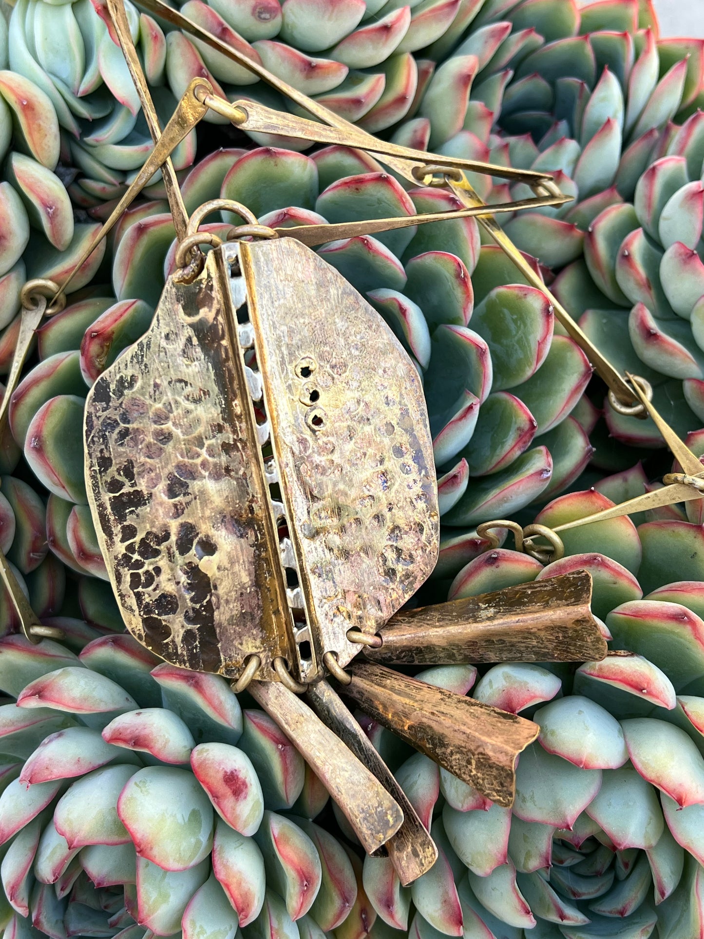 Vintage 1986 Signed Joseph Boris Modernist Brass Statement Necklace