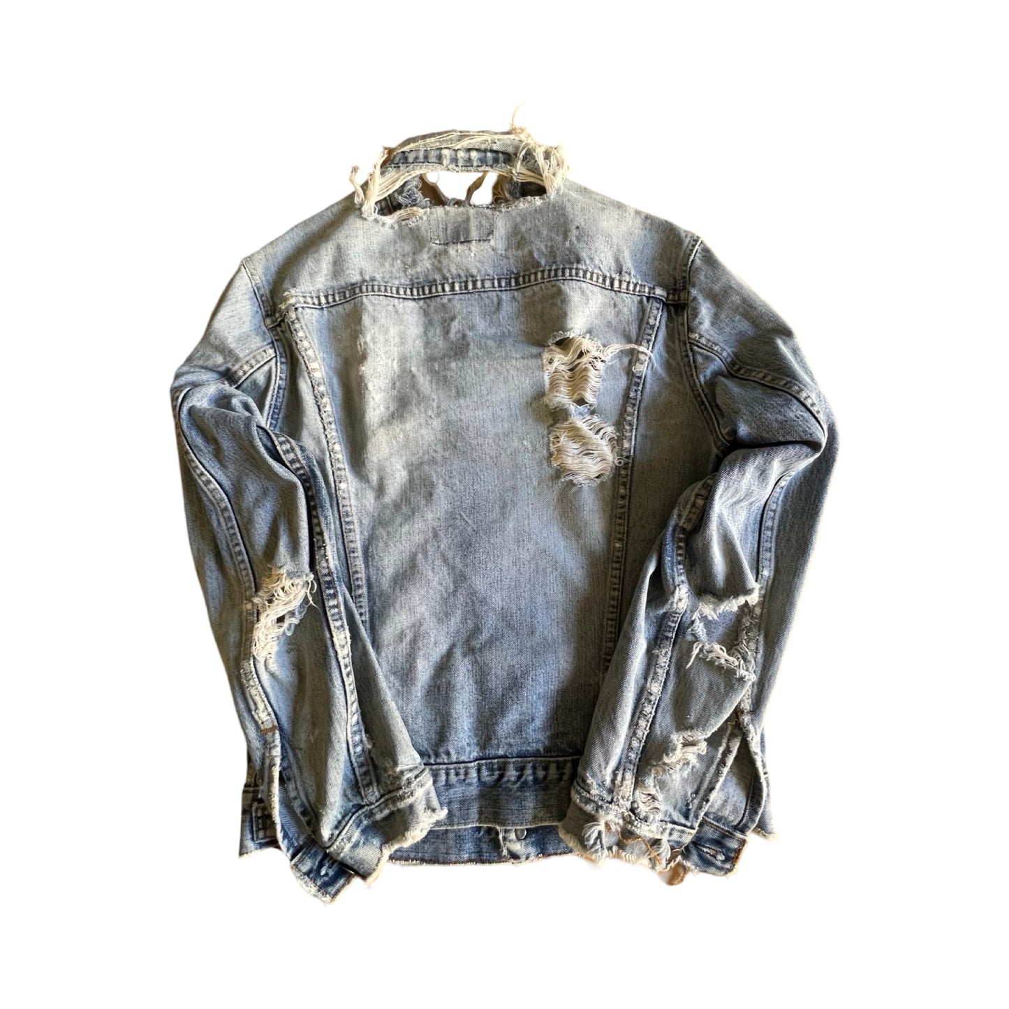Vintage Thrashed & Distressed Levi’s Denim Jacket Harley Davidson and USA Patches