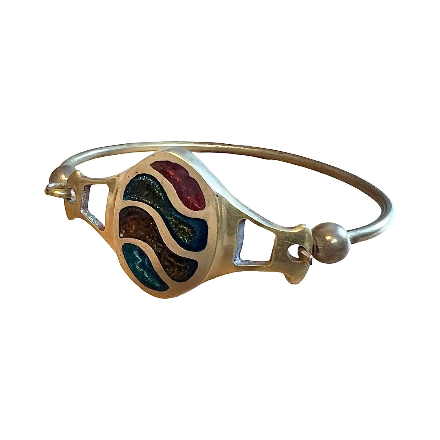 Vintage 1970’s Inlay Modernist Brass Cuff