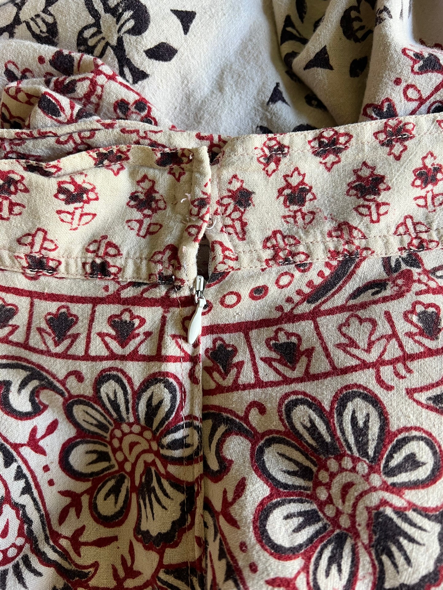 Vintage 70’s Bohemian India Block Print Maxi Skirt L