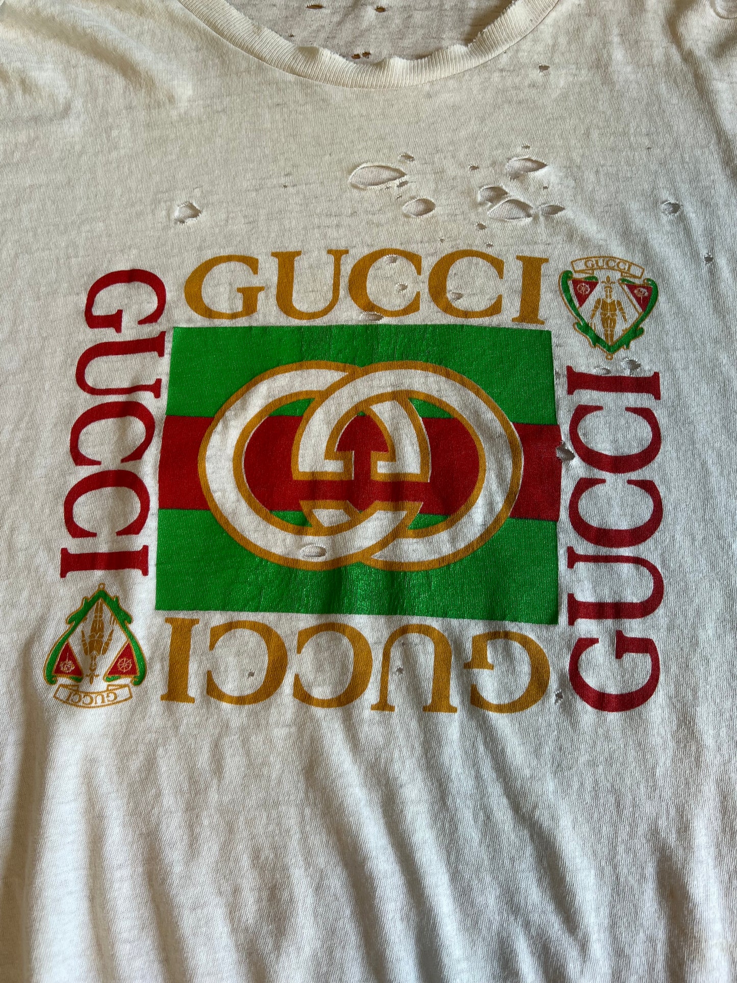 Vintage 80’s Thrashed Bootleg Gucci Tee XL