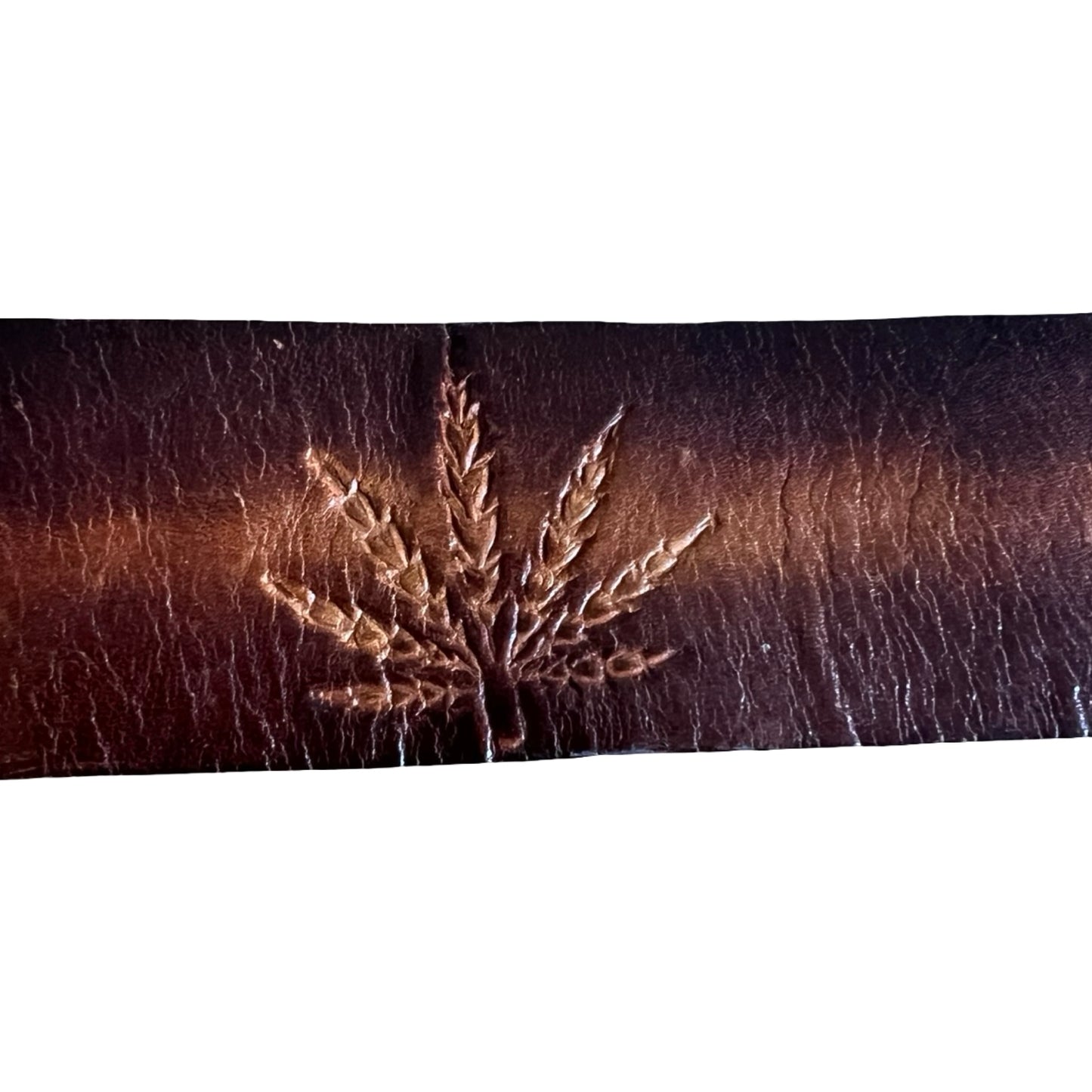 Vintage 70’s Hand Tooled Weed Leaf Brass Buckle Belt