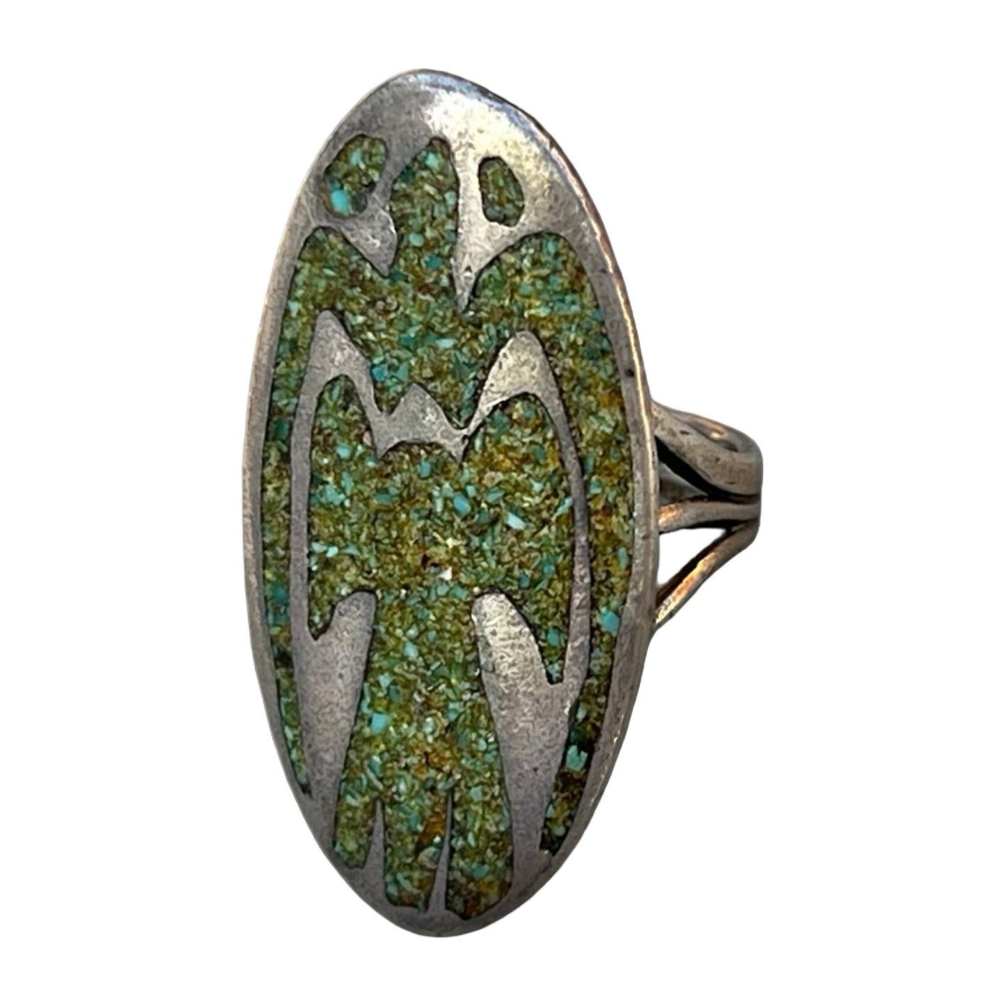 Vintage Thunderbird Green Turquoise Mosaic Inlay Ring 5