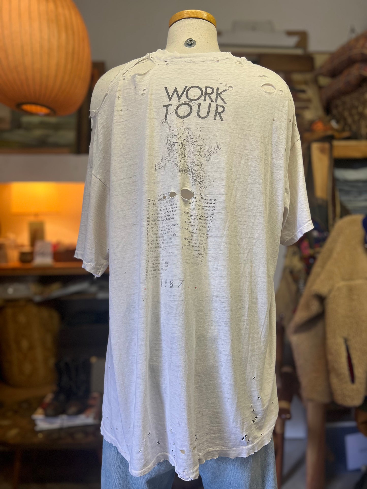Vintage Thrashed REM Work Tour 1987 T-Shirt Band Rock Tee XXL