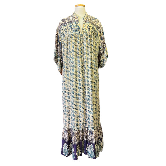 Vintage 70’s Handmade Bohemian India Block Print Cotton Maxi Dress