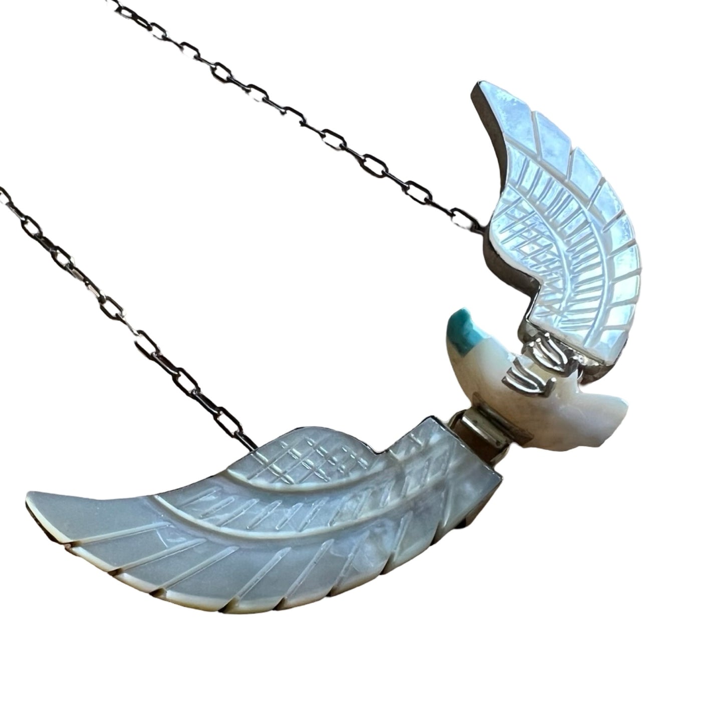 Vintage Huge Ben Livingston Mother Of Pearl Articulated Thunderbird Necklace