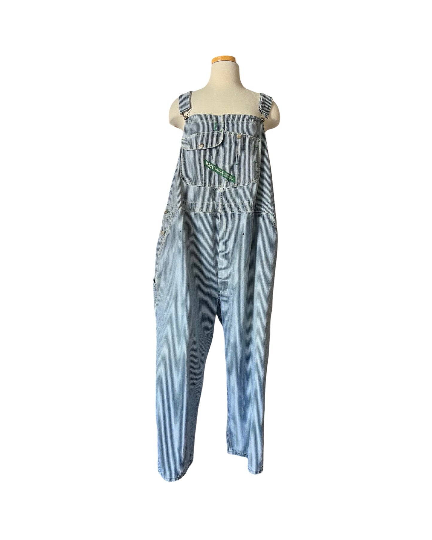 Vintage Distressed Key Imperial Engineer Striped Oversized Overalls XXL