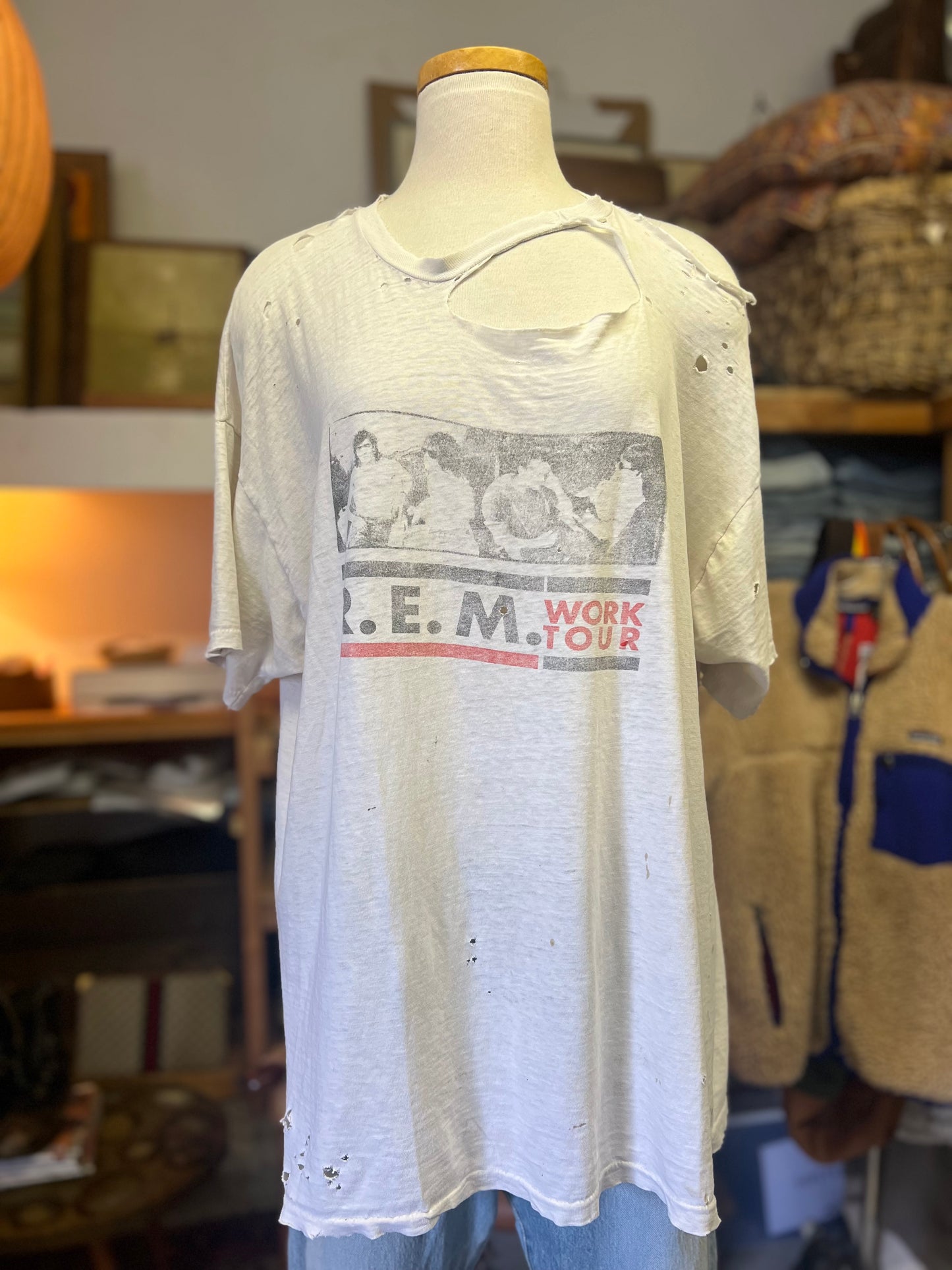 Vintage Thrashed REM Work Tour 1987 T-Shirt Band Rock Tee XXL