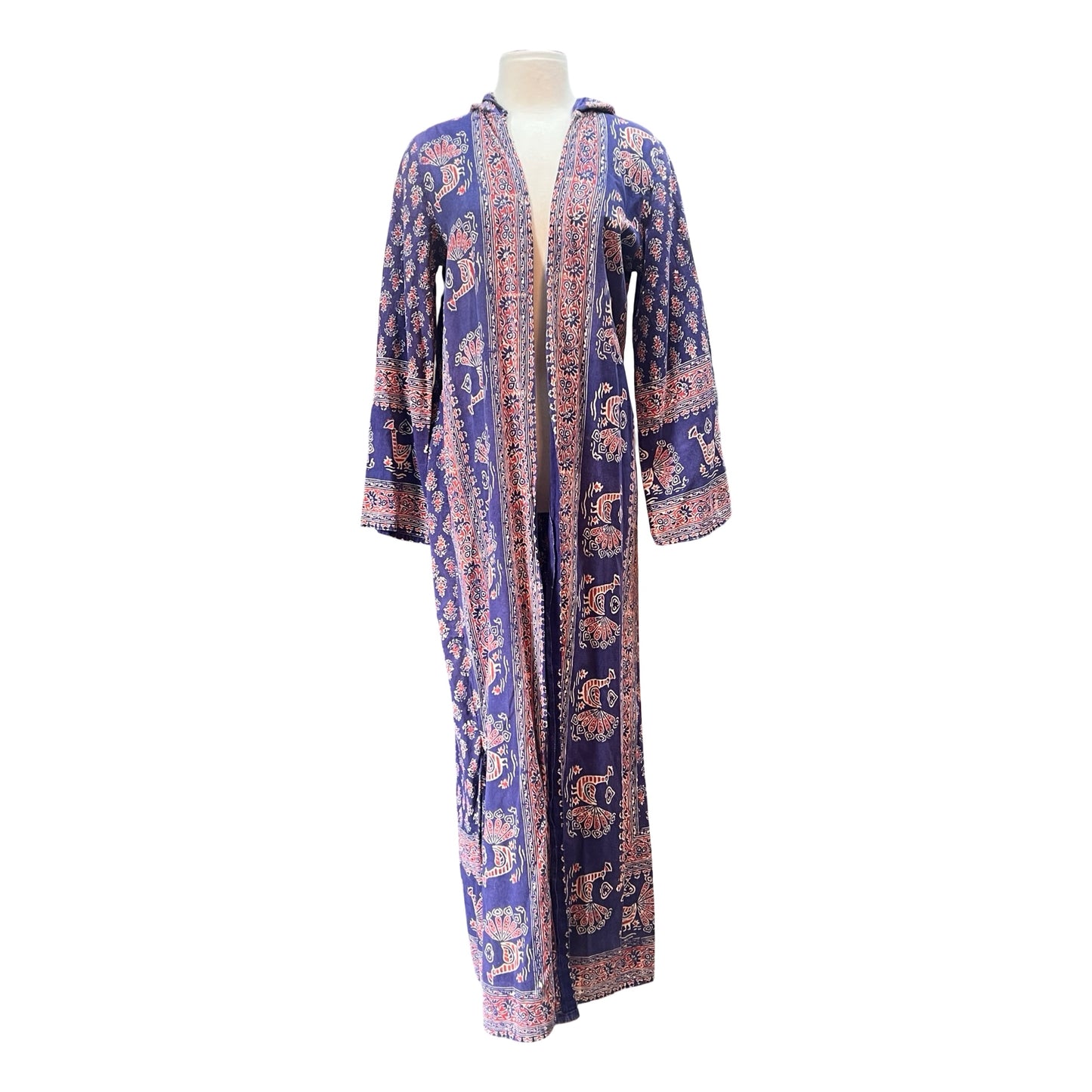Rare Vintage Batik Peacock Robe w/ Hood Made in India