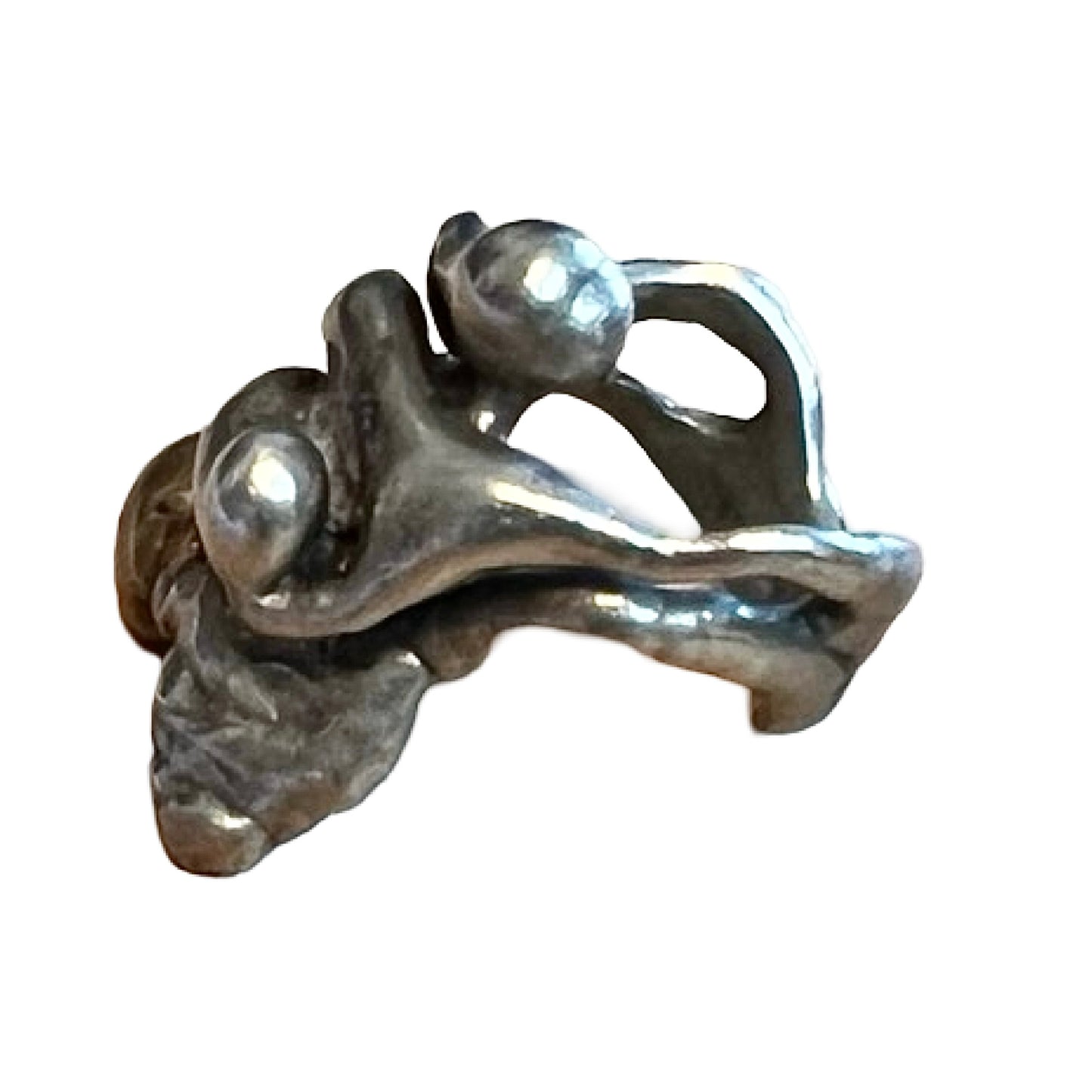 Vintage Modernist Brutalist Silver & Brass Freeform Ring 5