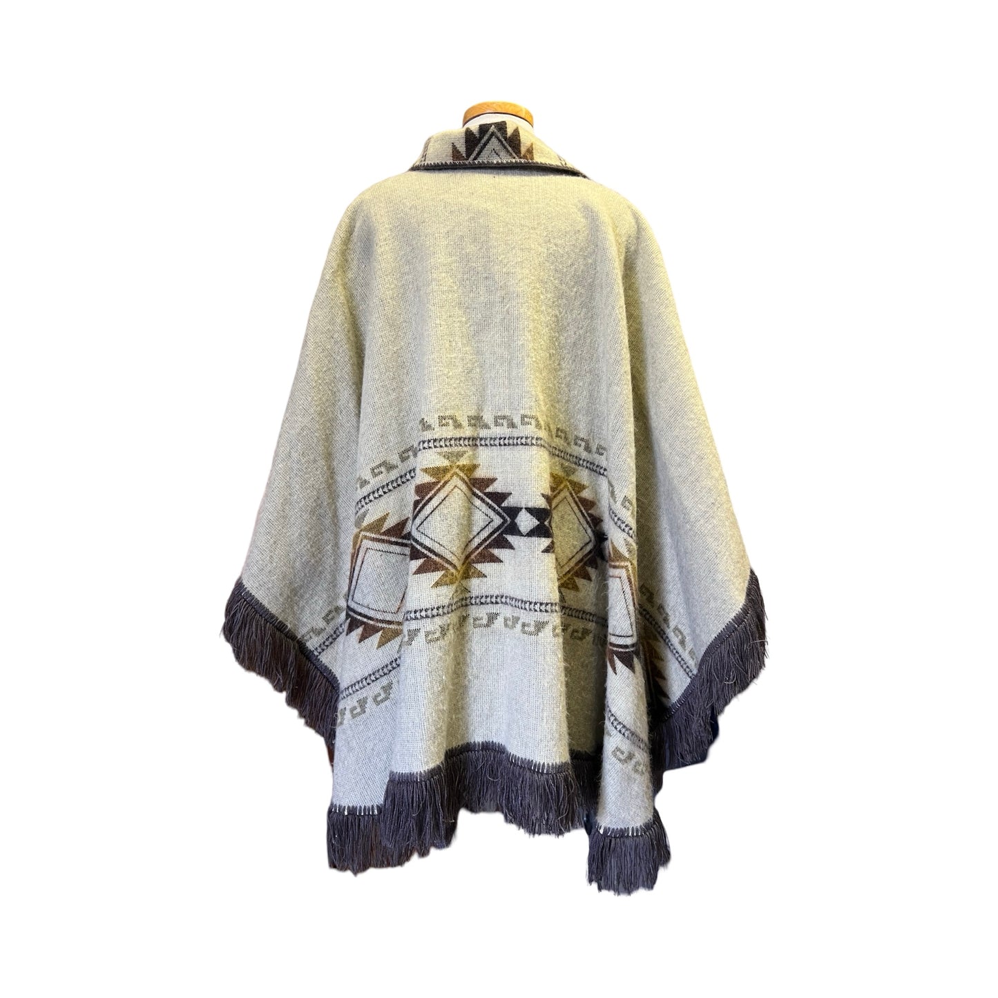 Vintage 70’s Bohemian Soft Reversible Fringe Trim Poncho Southwestern Design O/S