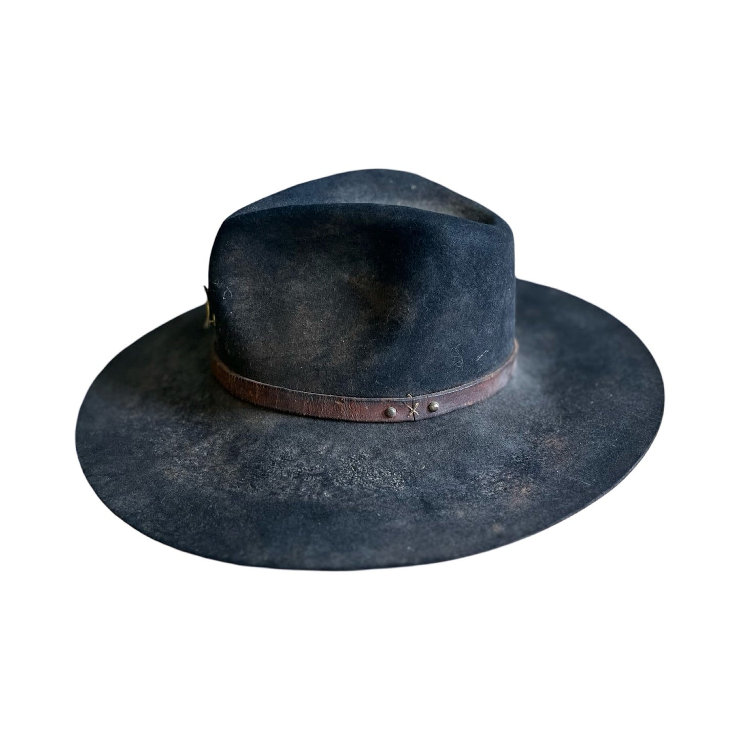 Vintage Bespoke Hat Crescent Moon Leather Band Weathered Worn Western