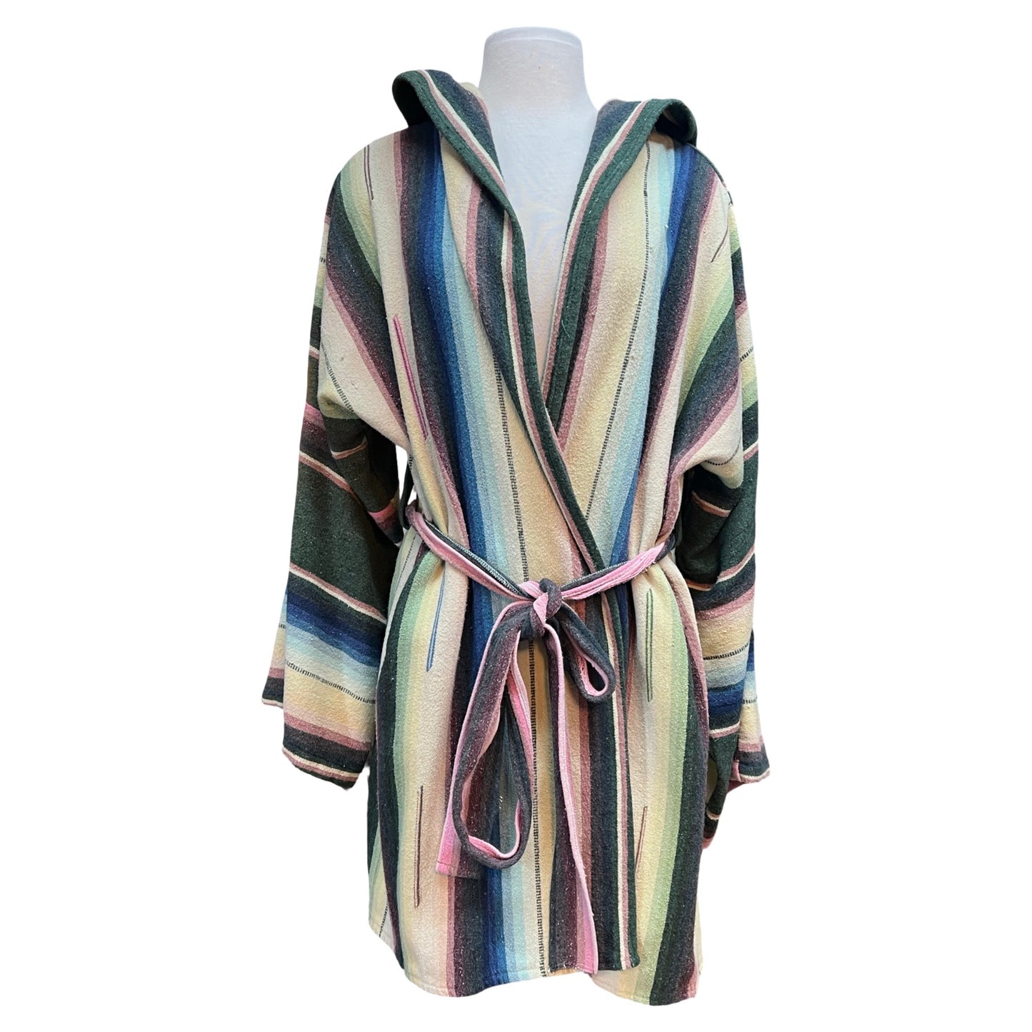 One-of-a-kind Handmade Vintage Serape Belted Hooded Surf Robe