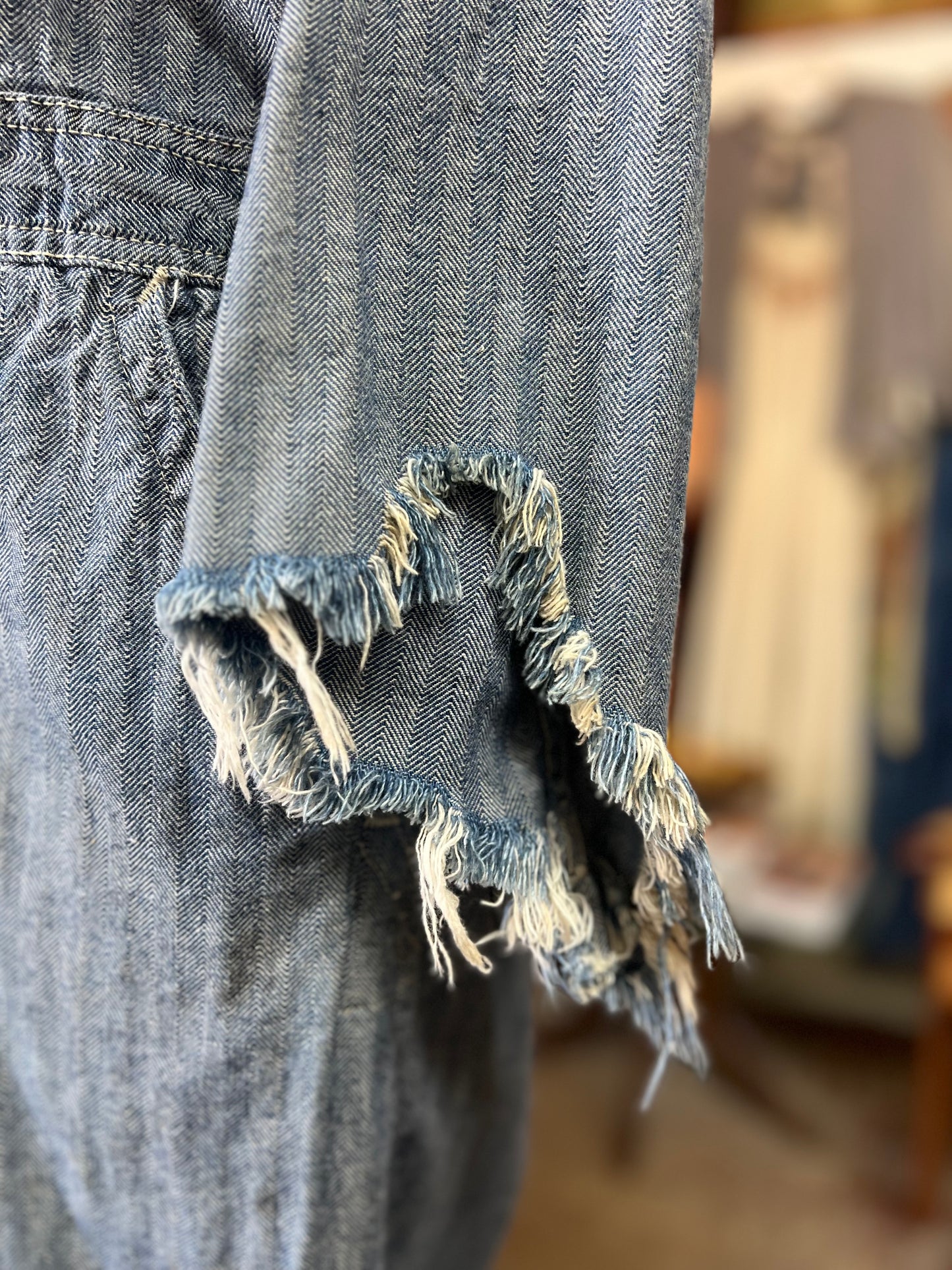 Vintage Distressed 1950’s Herringbone Twill Denim Jumpsuit 42L
