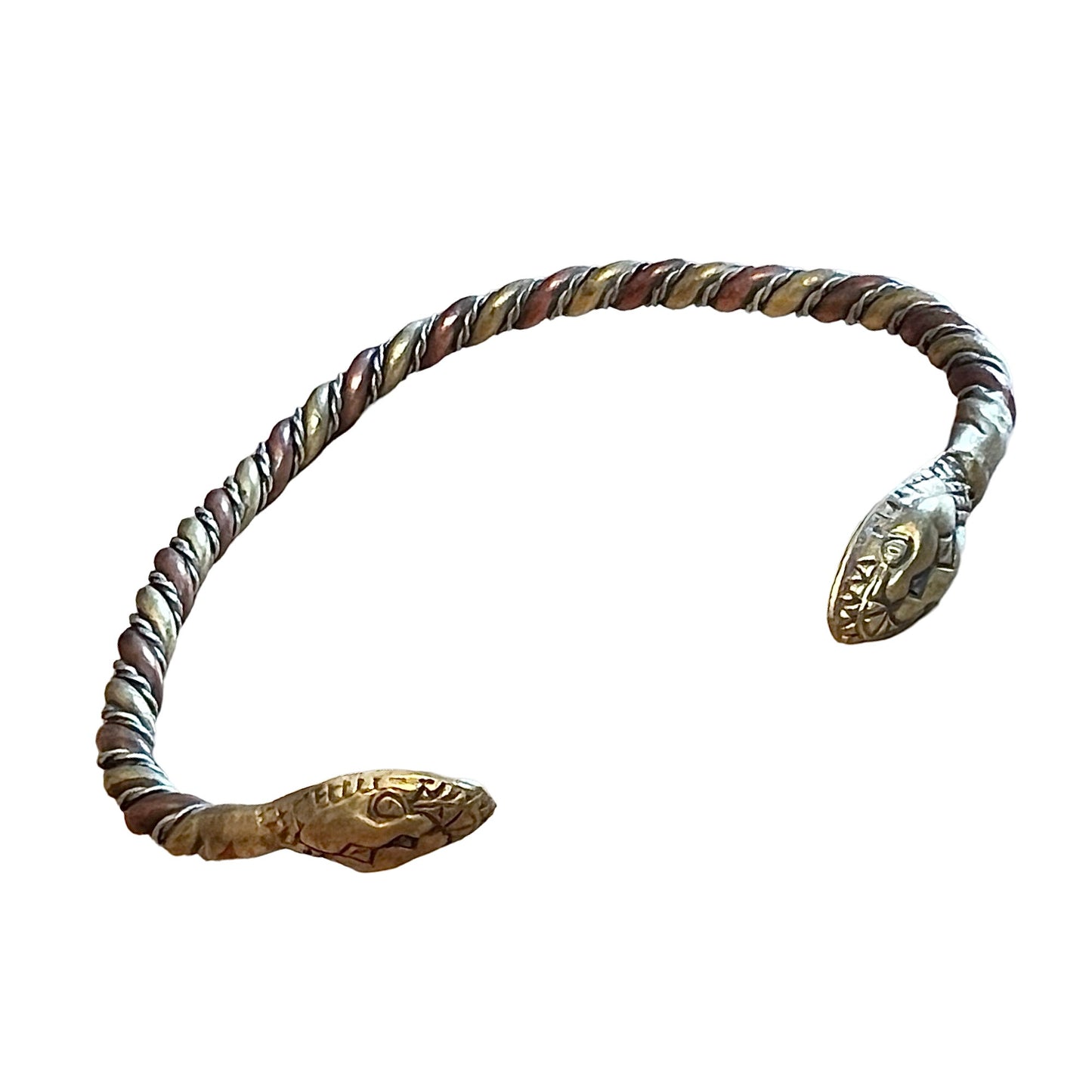 Vintage 1980’s Twisted Mixed Metal Adjustable Cuff w/ Snake Heads