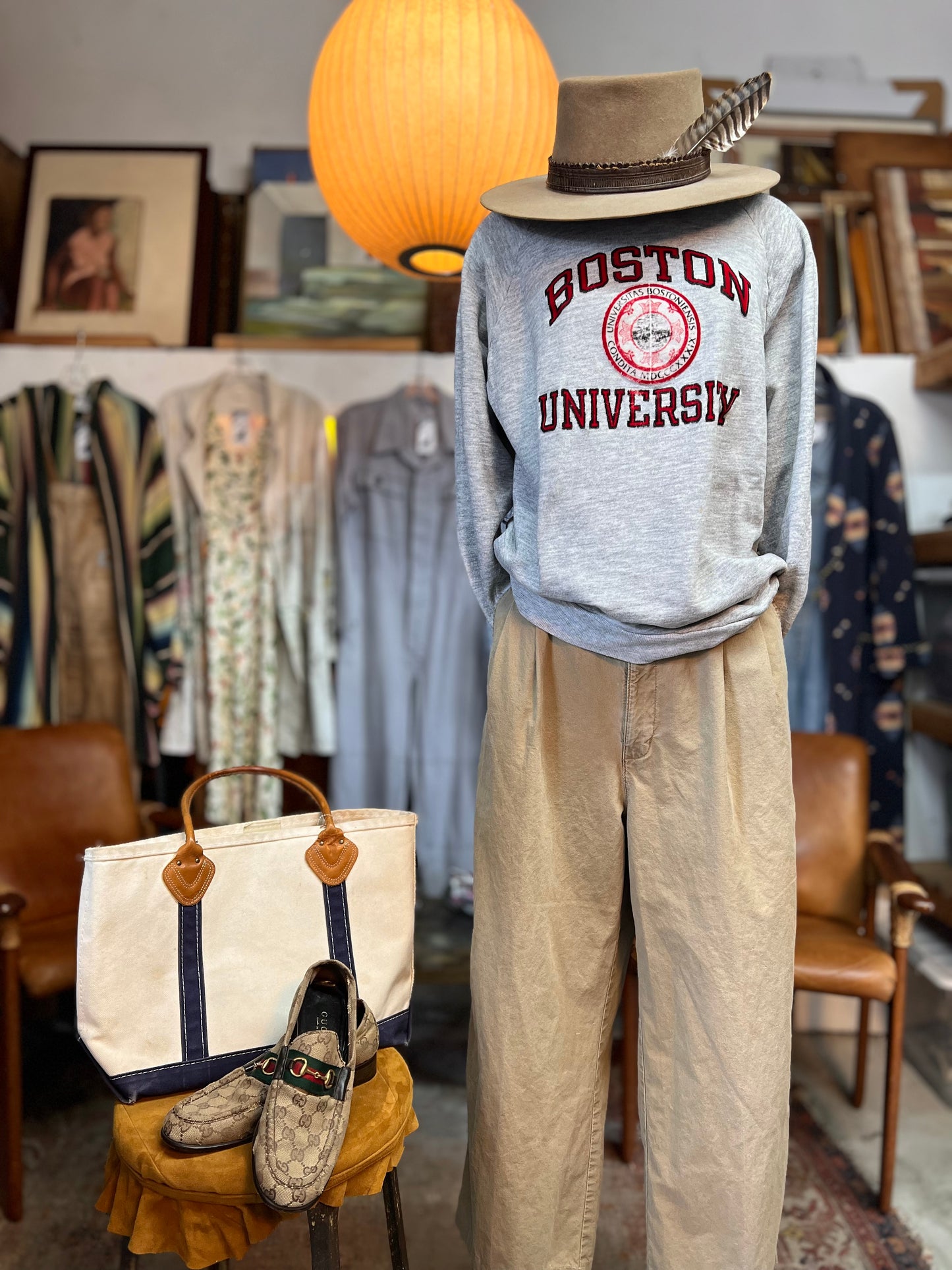 Vintage 80’s Champion Flocked Raglan Sweatshirt Boston University XXL