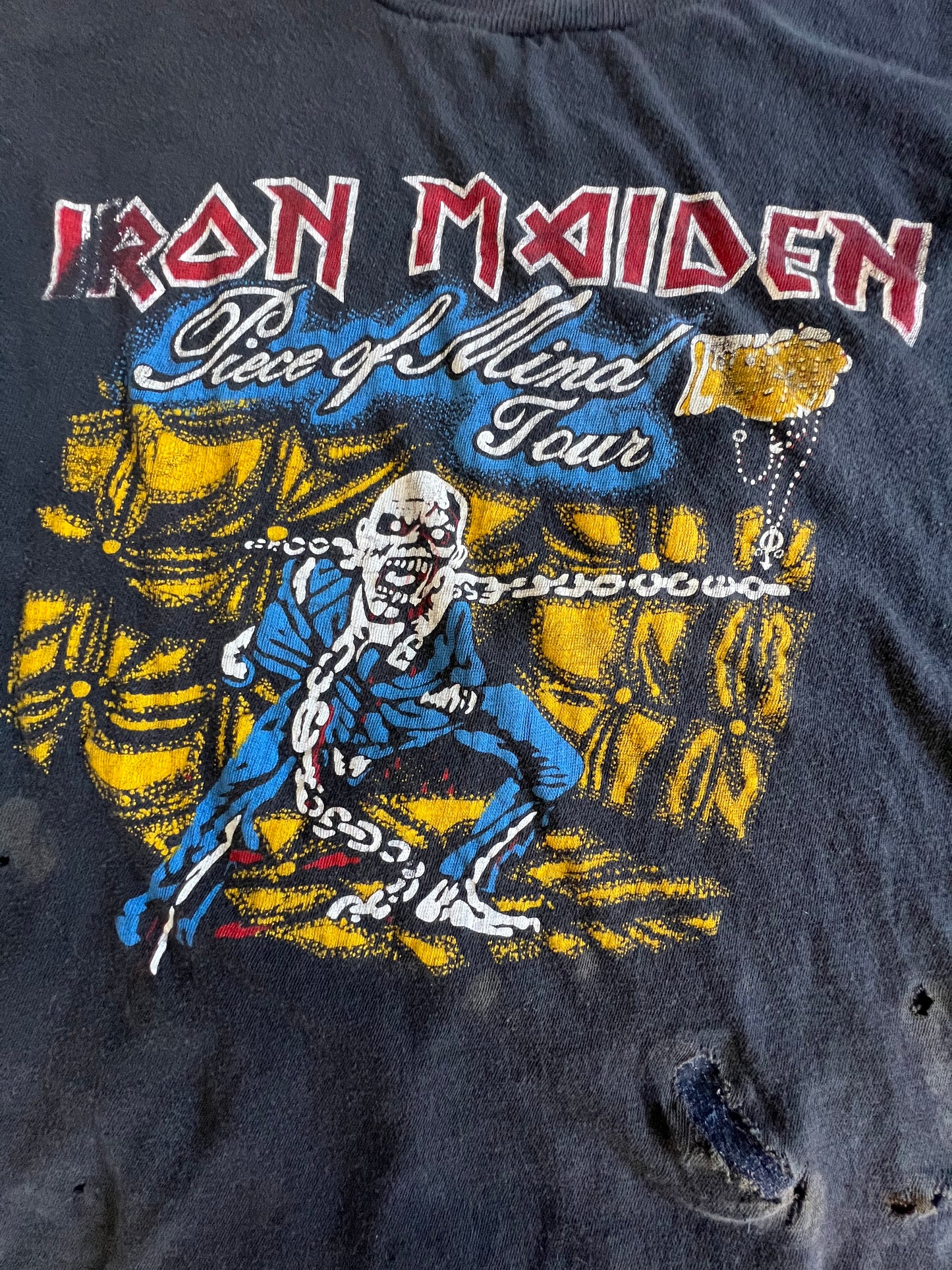 Vintage Iron Maiden Thrashed & Distressed 1983 Piece Of Mind Original Tour Tee