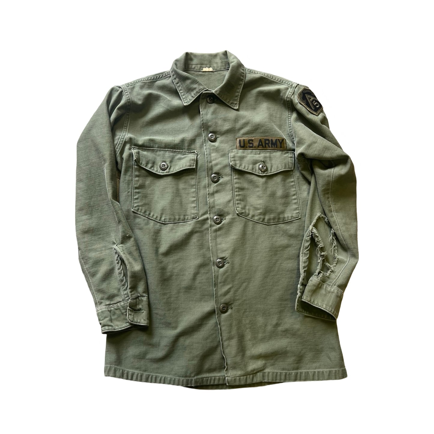 Vintage US Army Military Shirt Jacket Patches Faded Distressed