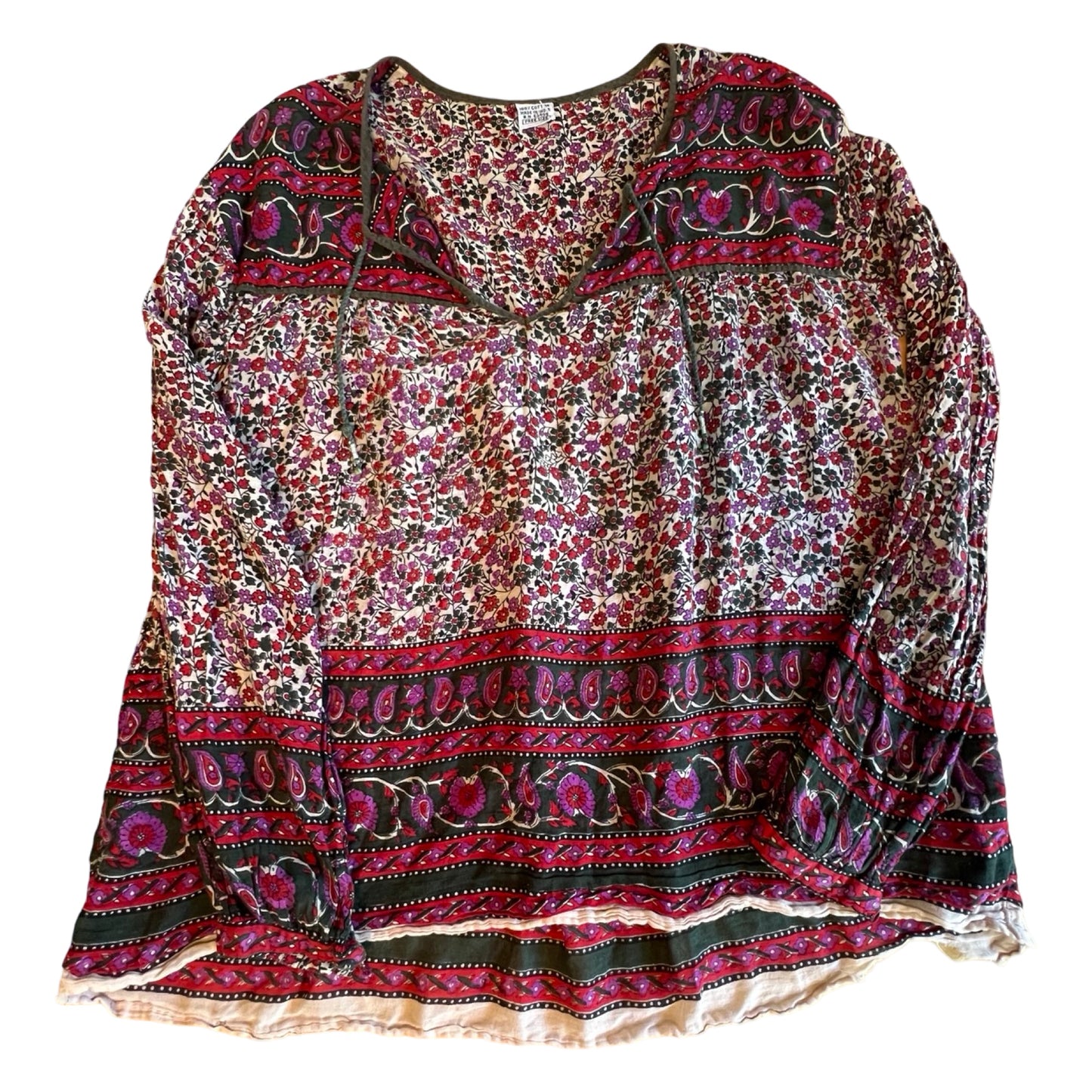 Vintage 70’s India Block Print Sheer Cotton Gauze Bohemian Blouse