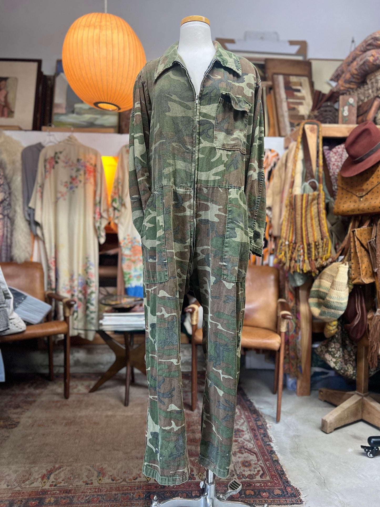 Vintage 1970’s Oversized KMart Zip Front Camo Jumpsuit XL/XXL