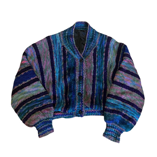 Vintage 80’s Textile Art Cropped Sweater Balloon Sleeve Silk Lined One Of A Kind