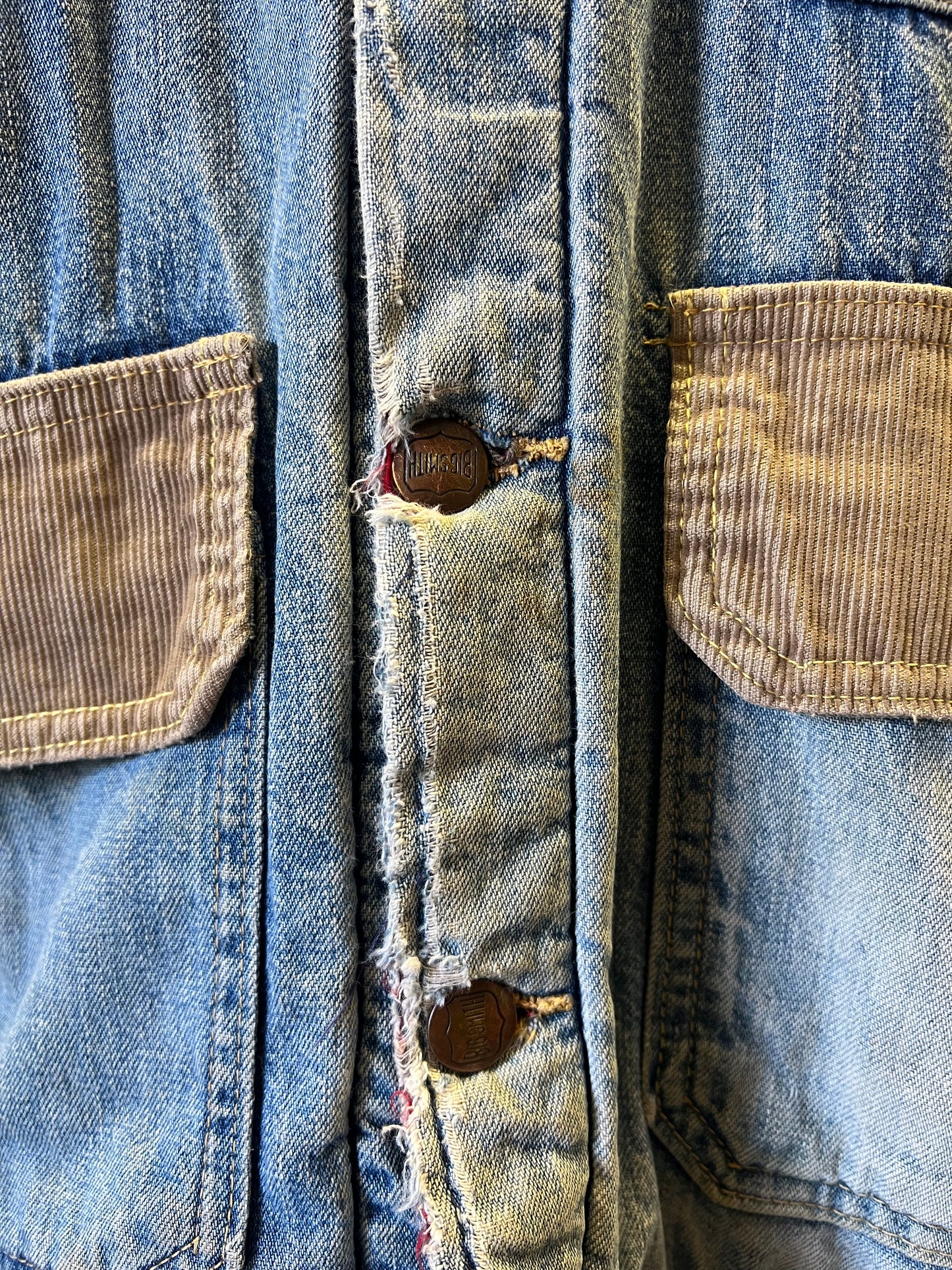 Vintage Big Smith Denim Chore Jacket Work Wear Heavily Distressed Boxy Fit XL