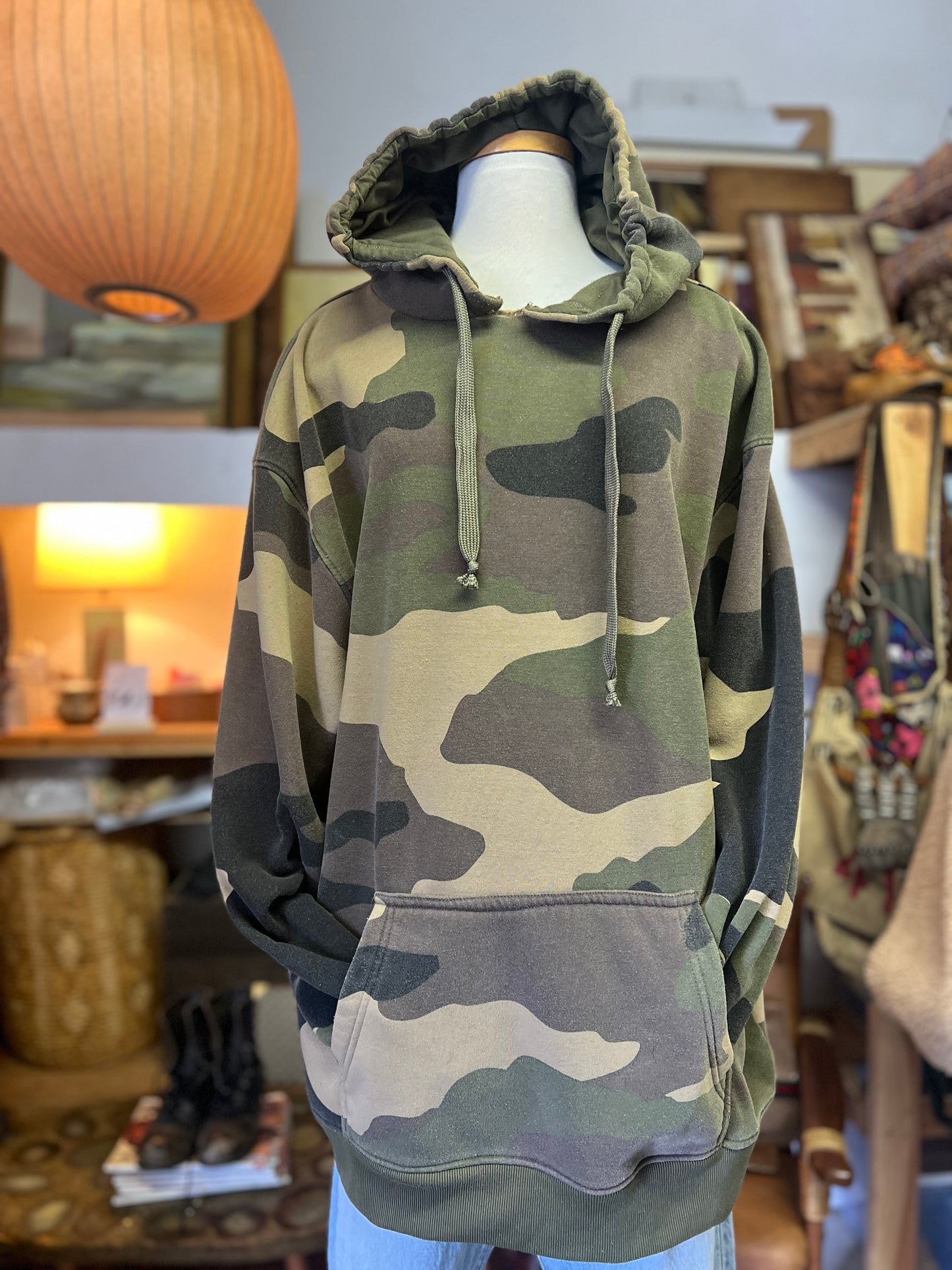 Vintage 90’s Oversized Large Print Faded Camo Hoodie 2XL