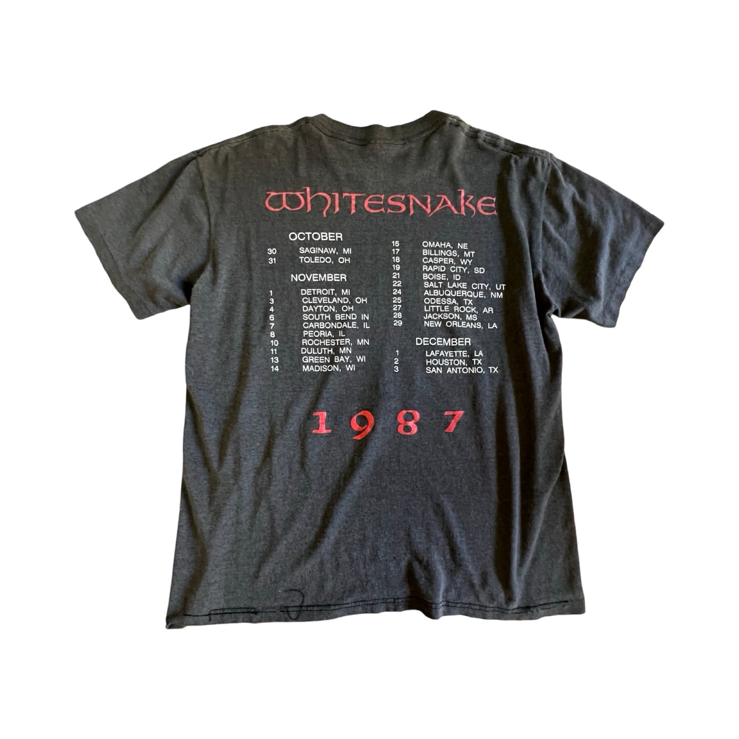 Vintage Whitesnake 1987 Single Stitch Double Sided Rock Tee Worn To Perfection L
