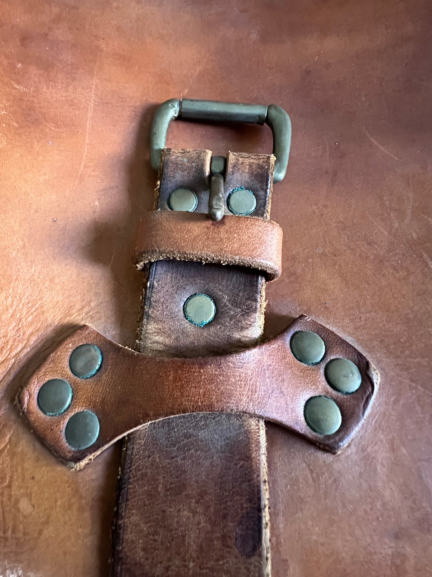 Vintage 70’s Handmade Tooled Leather Messenger Briefcase Brass Hardware
