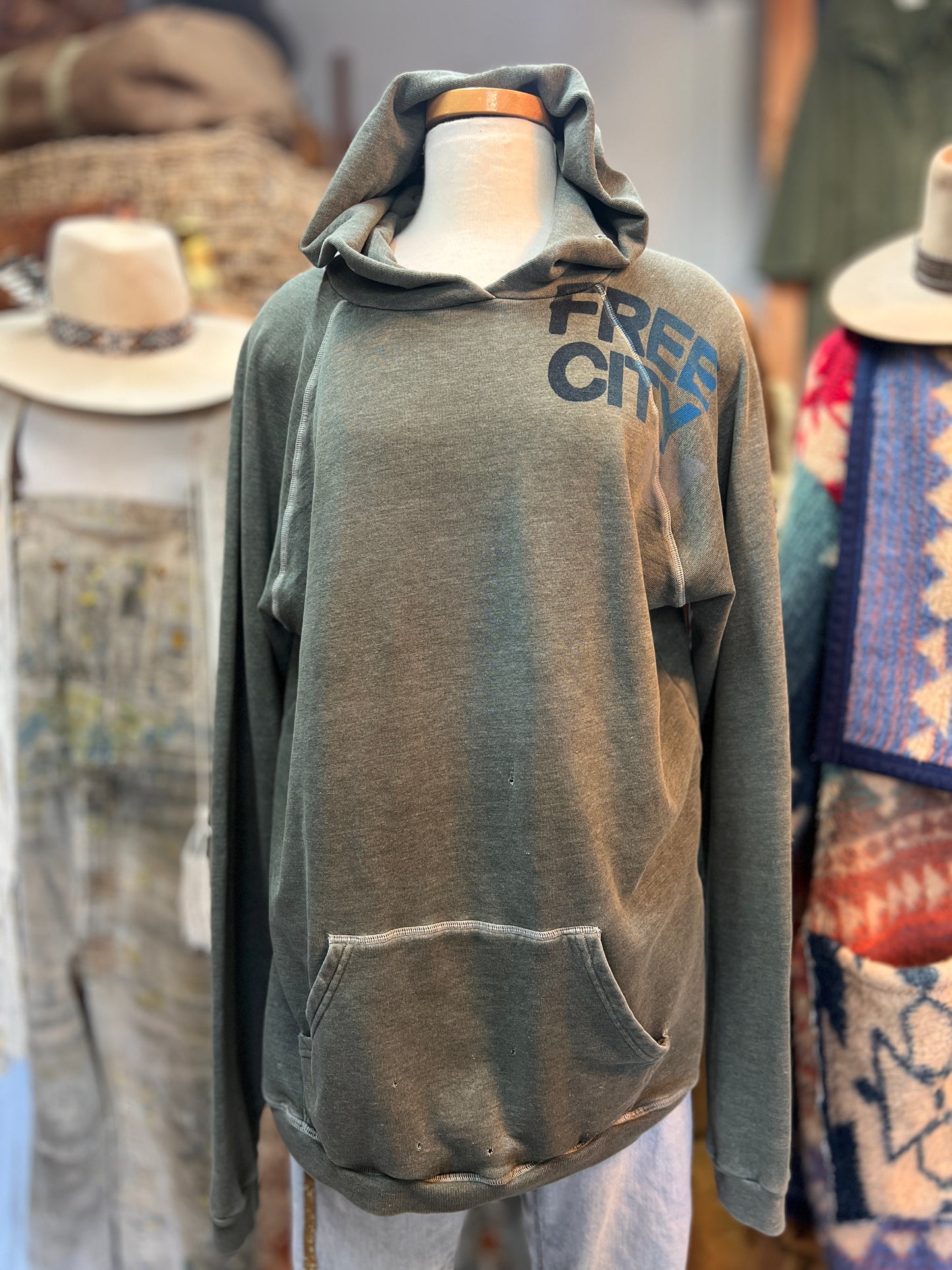 Free City Forest Green Distressed Raglan Hoodie 3